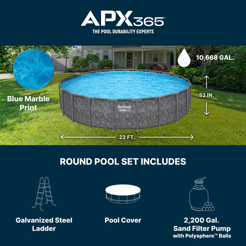 Bestway APX 365 18'x52 Metal Frame Above Ground Pool w/ Sand Filter Pump, Ladder & Cover