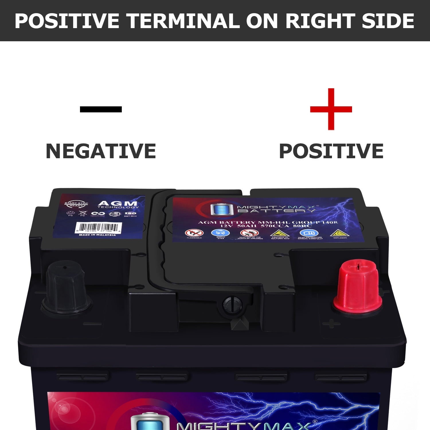 MM-H5 Start and Stop Car BCI Group Size 47 12V 60 AH, 100RC, 680 CCA Rechargeable AGM Car Battery