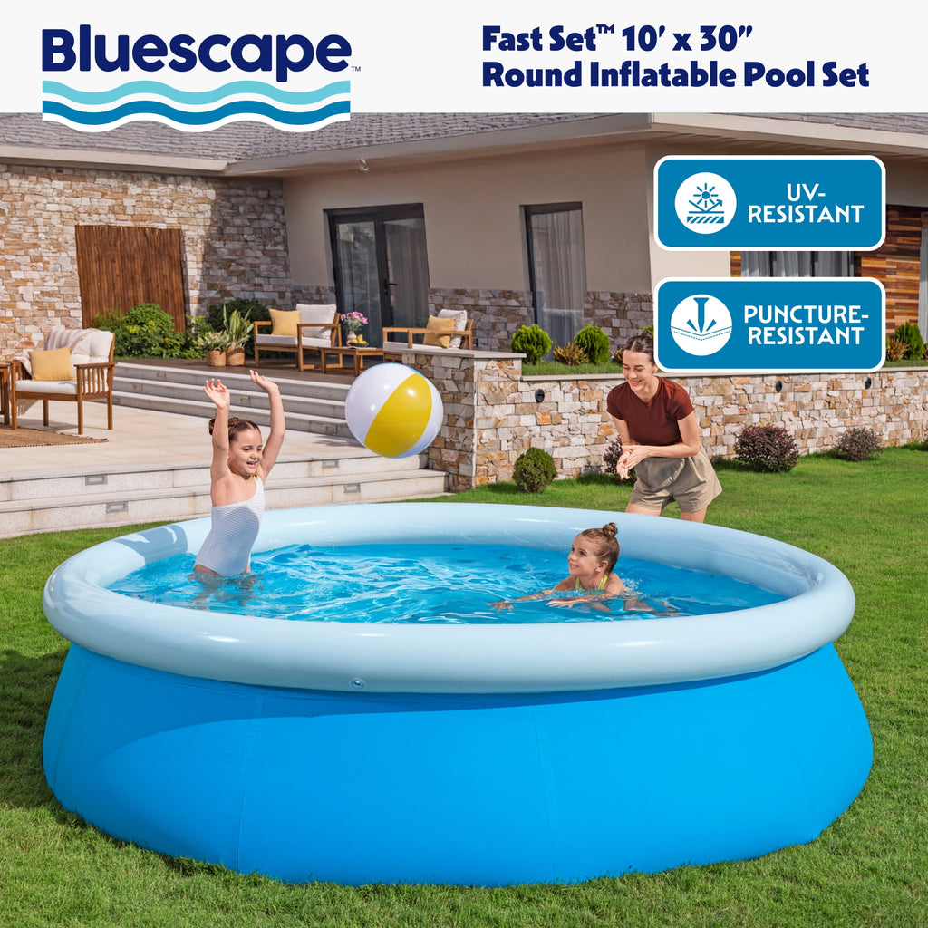 Bluescape Fast Set 10’ x 30” Round Inflatable Soft Sided Above Ground Pool Set