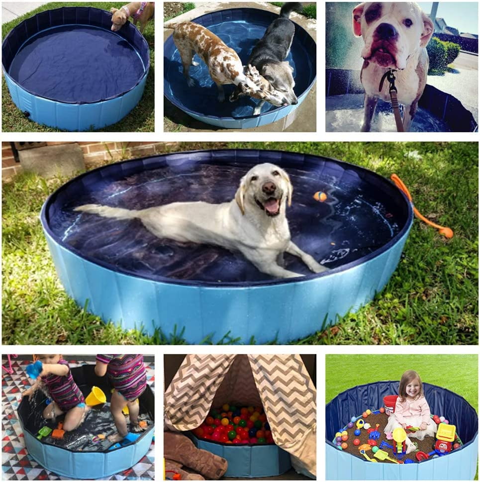Pet Dog Pool Bath Swimming Tub Kiddie Pool, 48 x 12 inch Collapsible Foldable Portable for Dogs Cats and Kids Blue