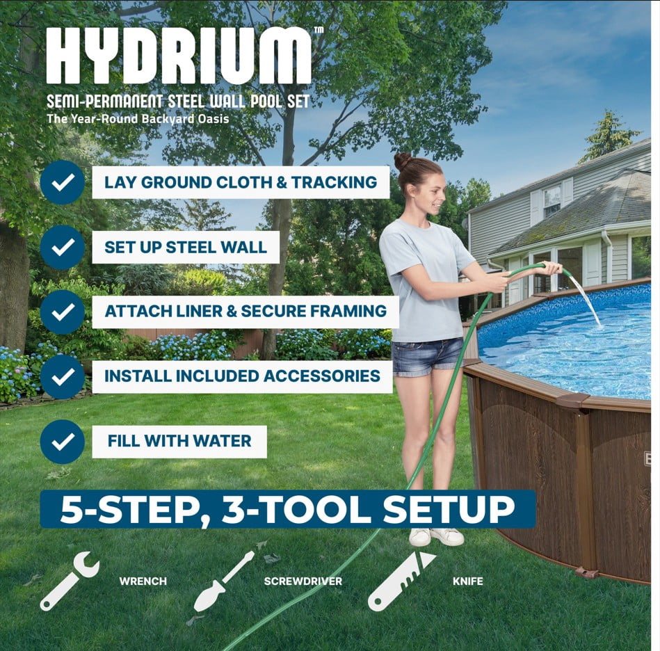 Bestway Hydrium 15' x 48 Steel Side Wall Above Ground Pool w/ Sand Pump & Accessories