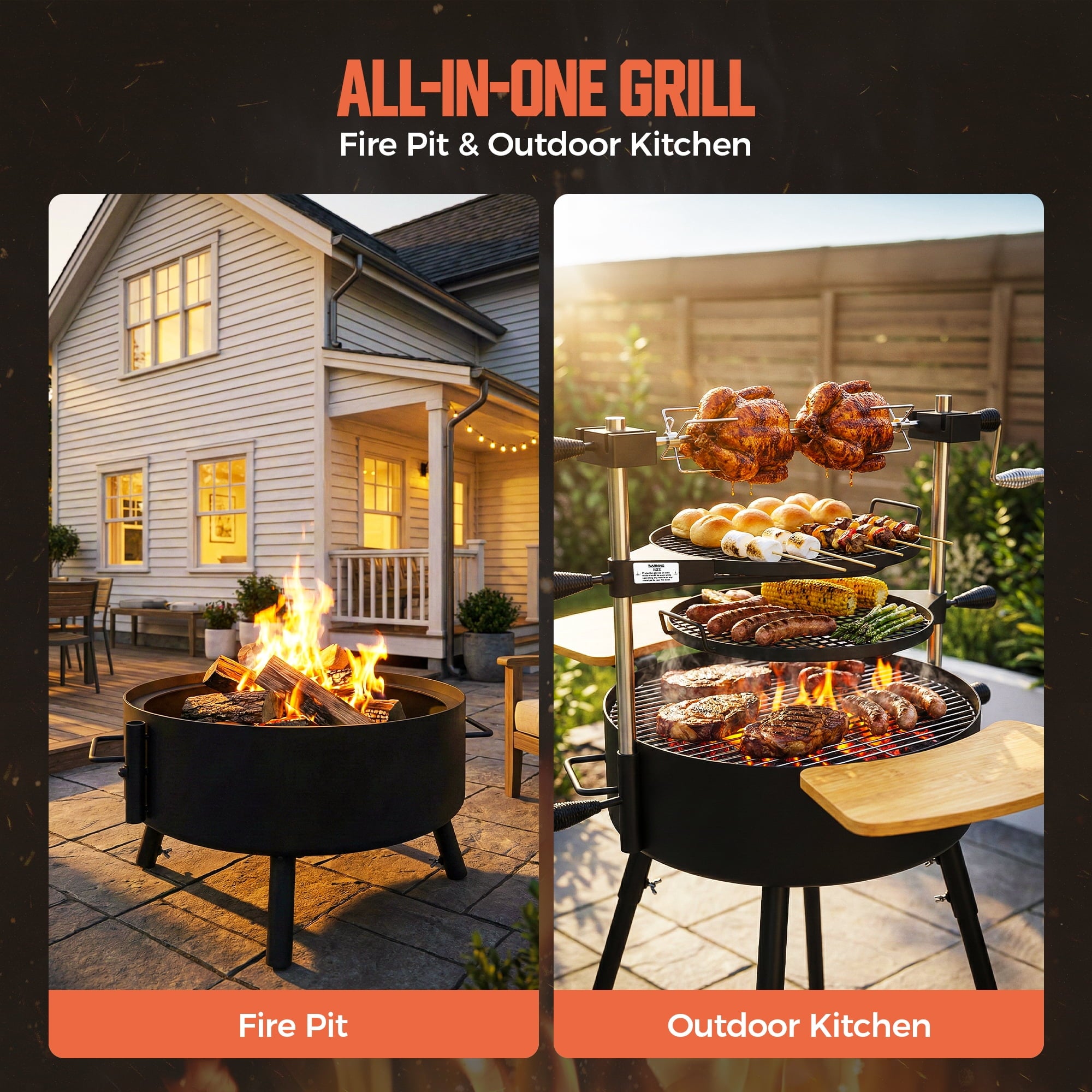 BIG HORN OUTDOORS Portable Santa Maria Style Charcoal Grill, Multifunctional BBQ Grill for Backyard Patio Garden