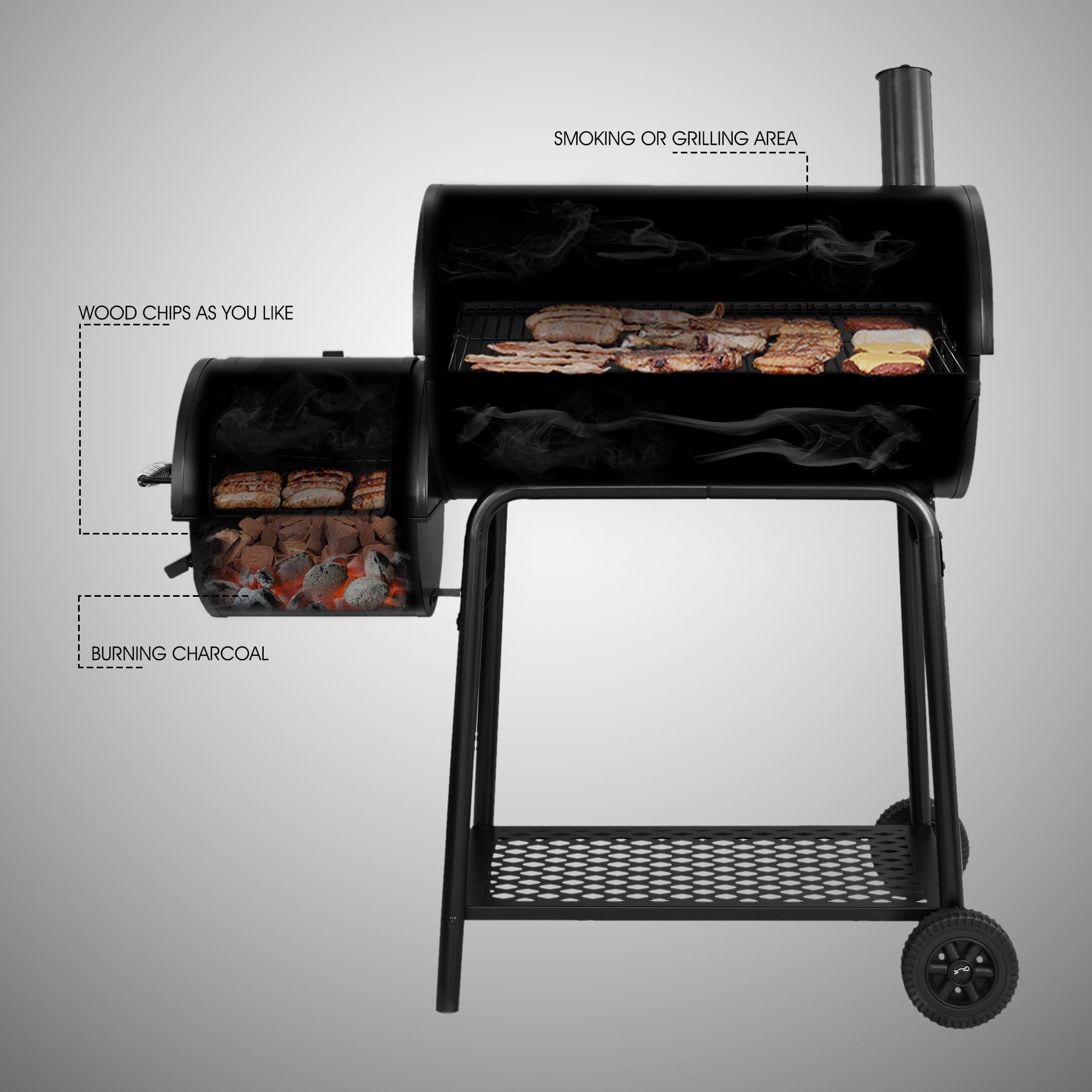Royal Gourmet CC1830FC 28 Charcoal Grill with Offset Smoker, With Cover,855 Sq. In. Cooking Area, Front Shelf,Charcoal Grill for Outdoor Grilling and Backyard Cooking, Black