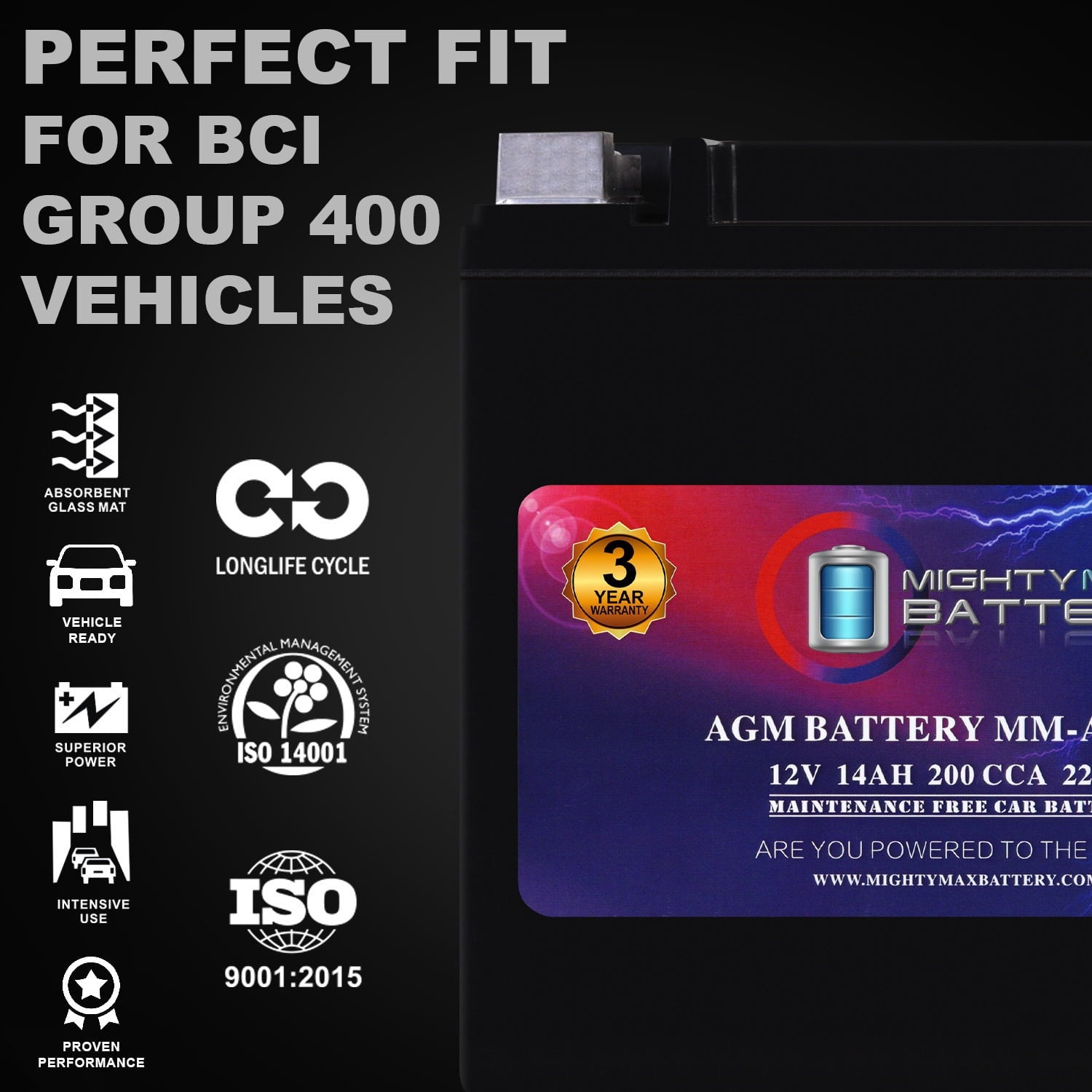 MM-H5 Start and Stop Car BCI Group Size 47 12V 60 AH, 100RC, 680 CCA Rechargeable AGM Car Battery
