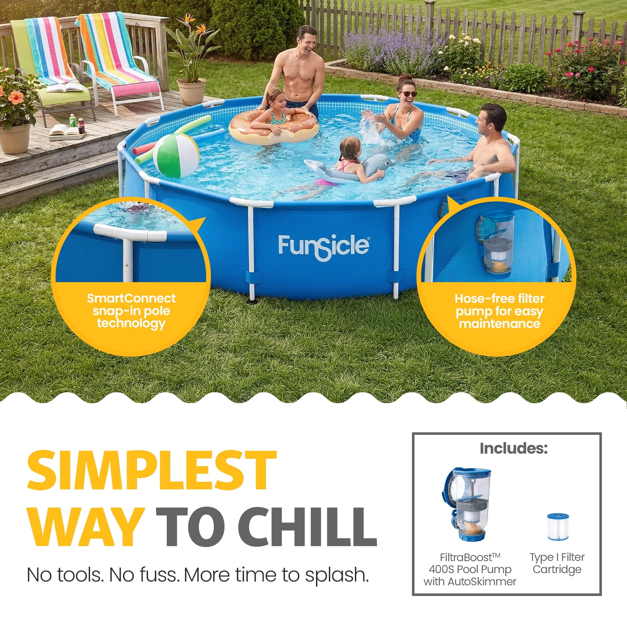 Funsicle 8' x 30 Outdoor Activity Round Frame Above Ground Swimming Pool Set