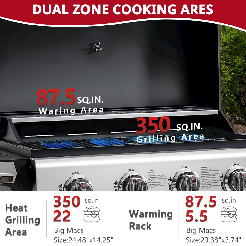 Outdoor BBQ Grill, Powerful 30,000BTU Gas Propane Grill, Stainless Steel Grill with Storage Shelves, Portable Grill for RV Party Camping Patio
