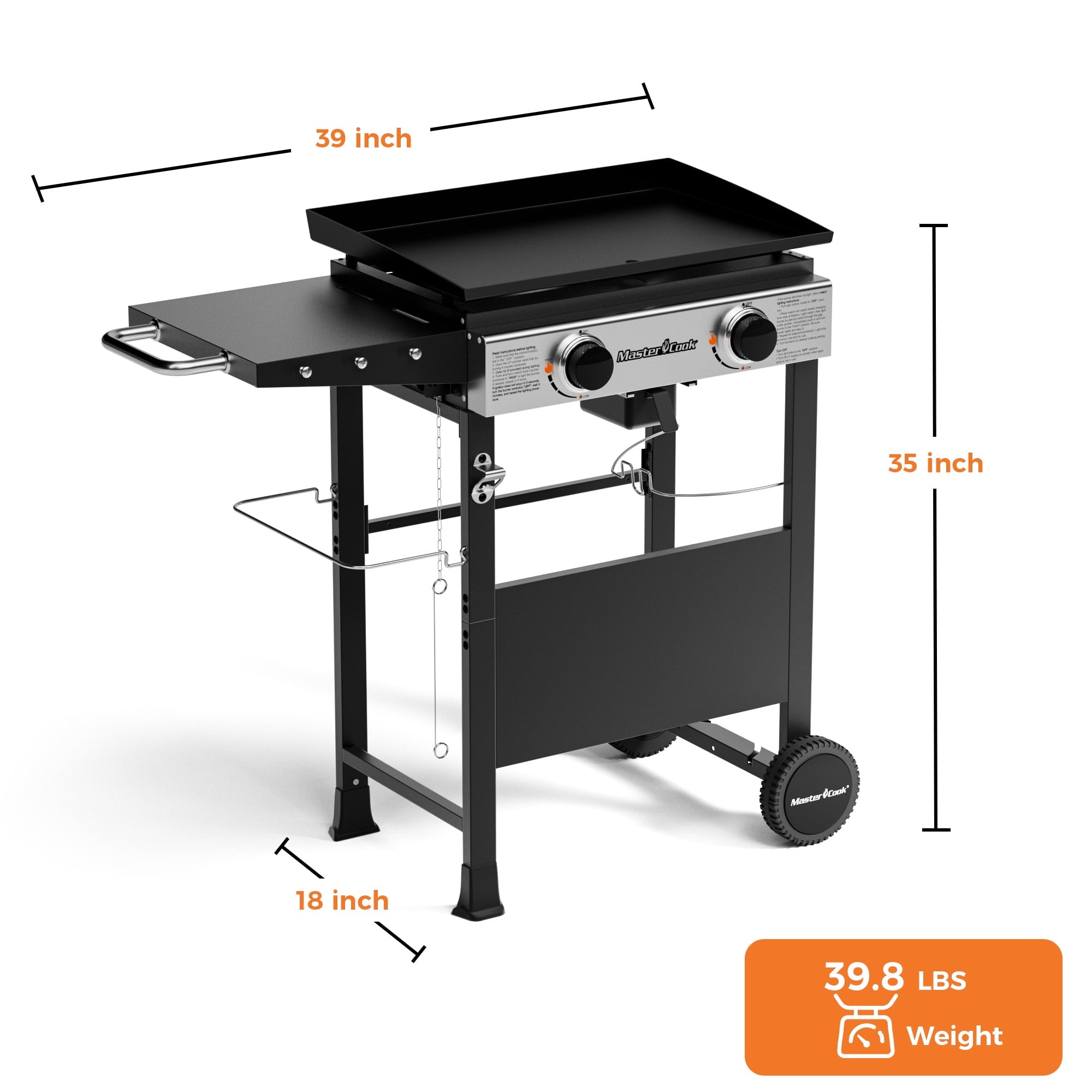 Master Cook 2-Burners Propane Griddle, Flat Top Gas Grill Griddle with Side Shelves for Outdoor BBQ, Camping