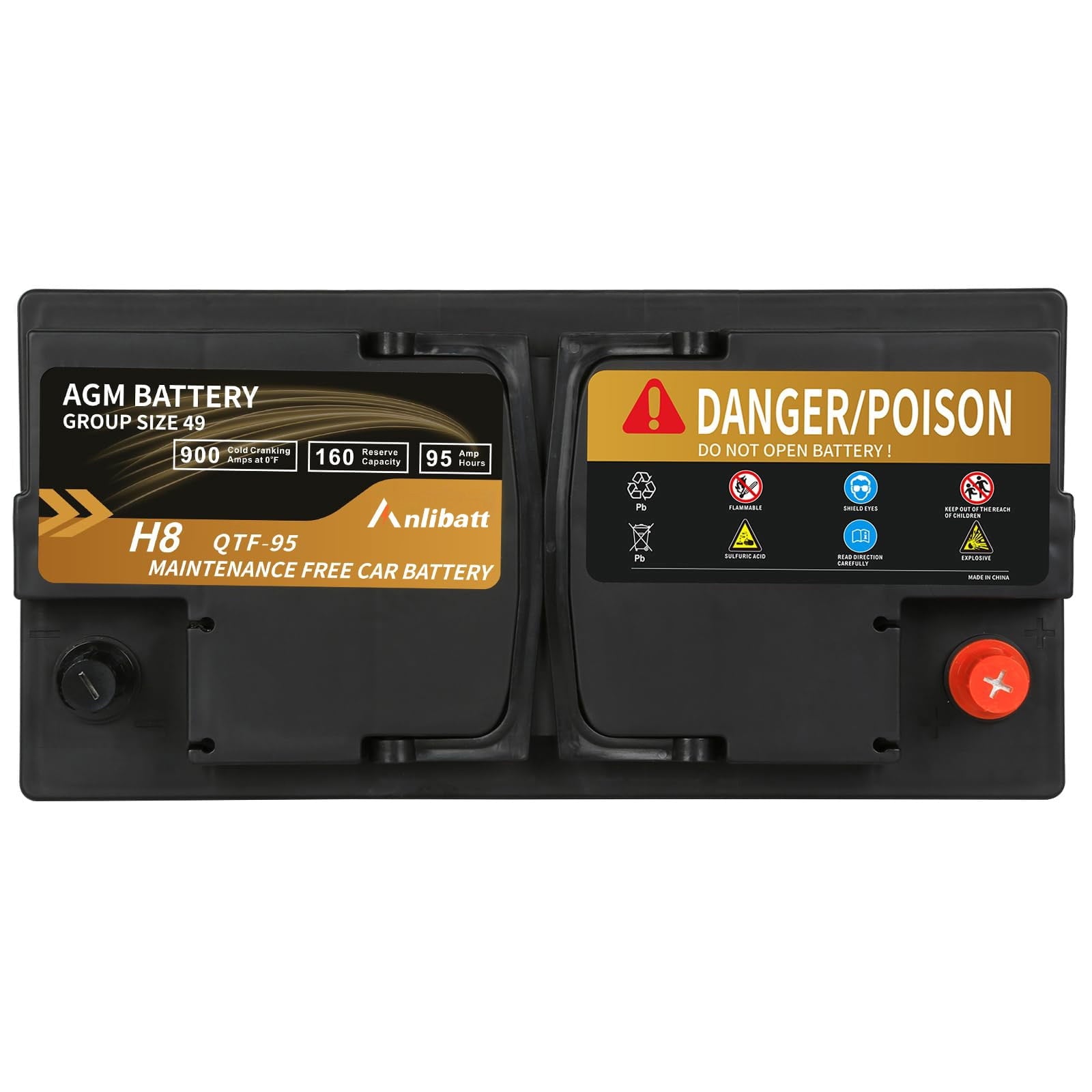 Anlibatt Car AGM Battery Group Size 48 H6 Start Stop Battery 12V 70Ah 760CCA Maintenance Free Rechargeable