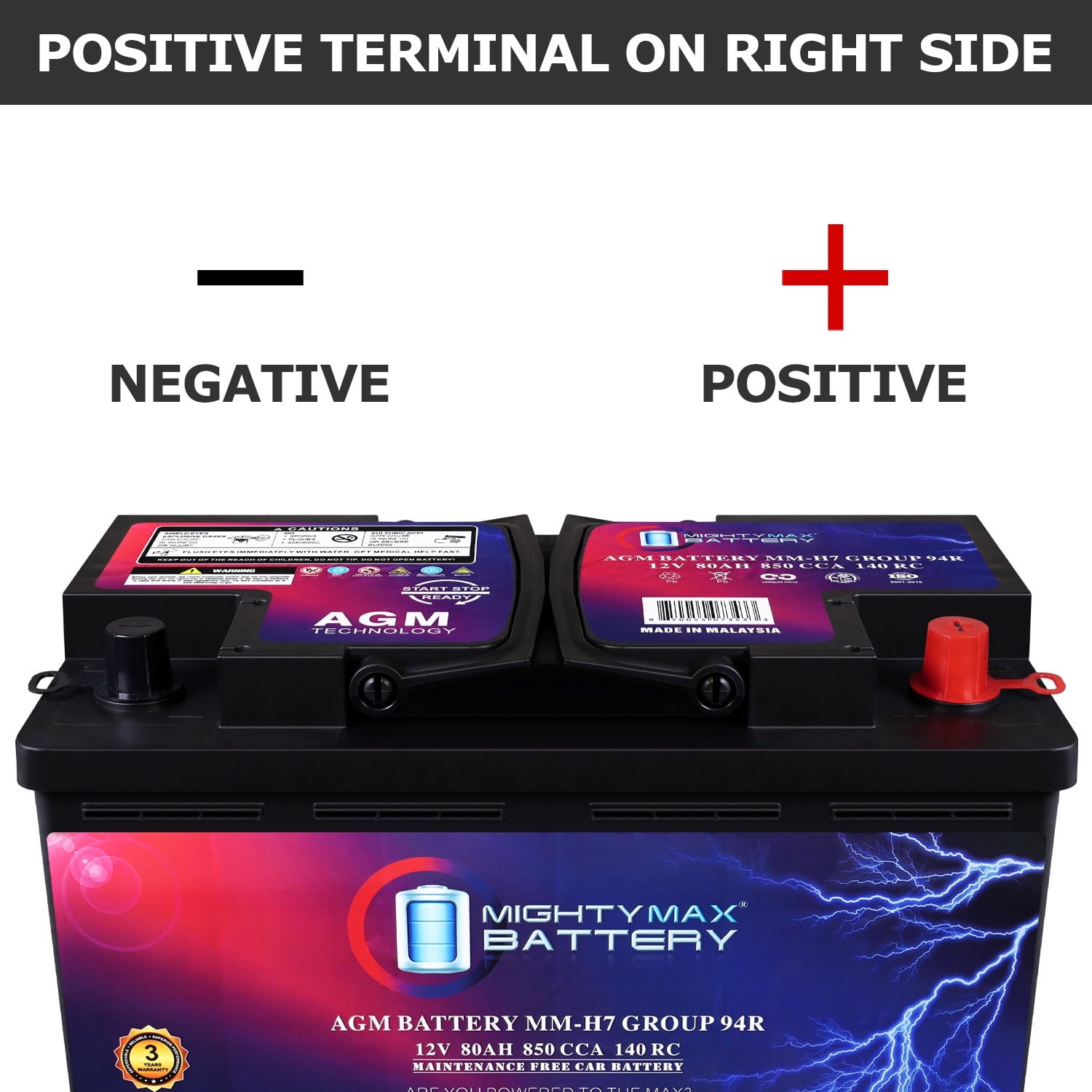 MM-H5 Start and Stop Car BCI Group Size 47 12V 60 AH, 100RC, 680 CCA Rechargeable AGM Car Battery