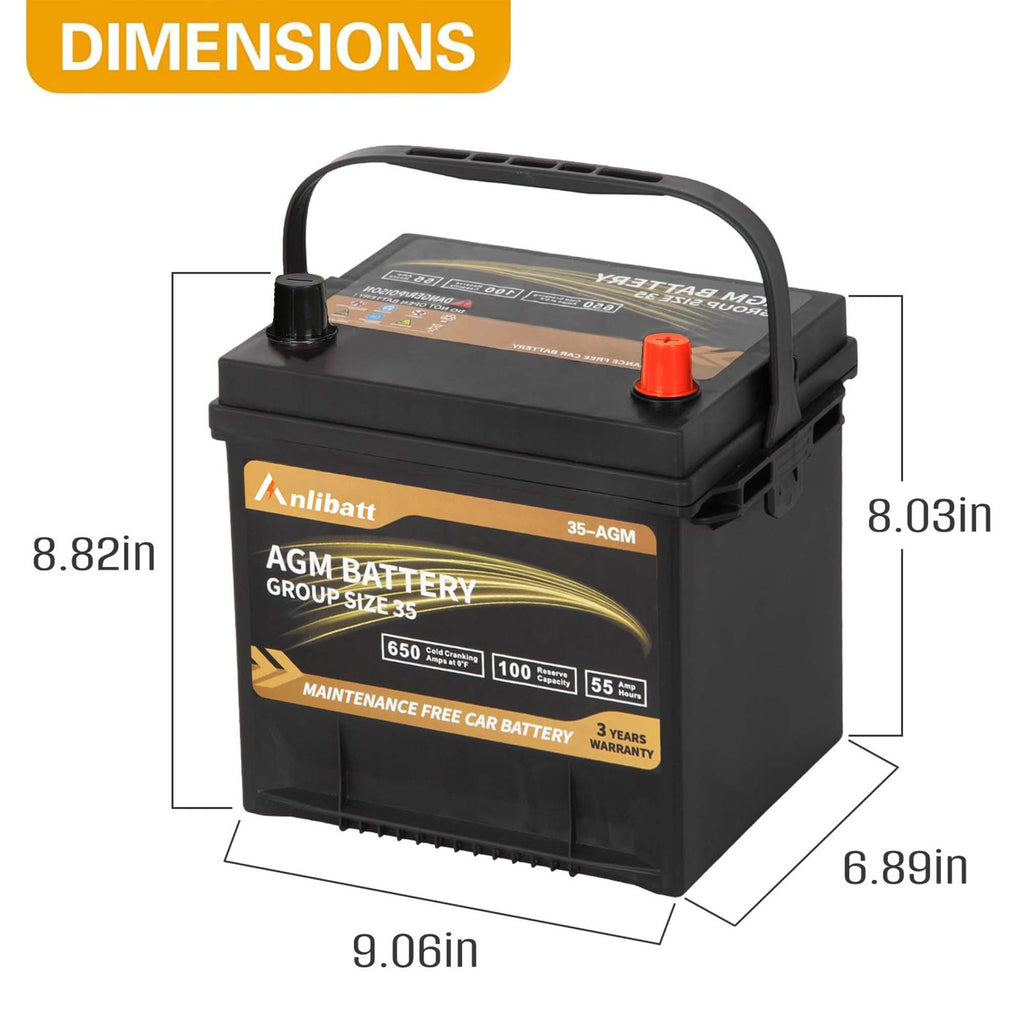 Anlibatt Car AGM Battery Group Size 48 H6 Start Stop Battery 12V 70Ah 760CCA Maintenance Free Rechargeable
