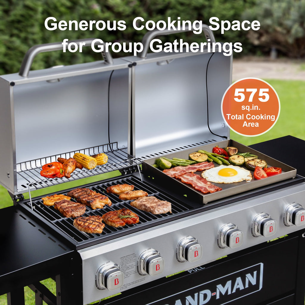 Brand Man Propane Gas & Charcoal Grill Combo with Griddle Dual Fuel BBQ Grill for Outdoor Barbecue, Black