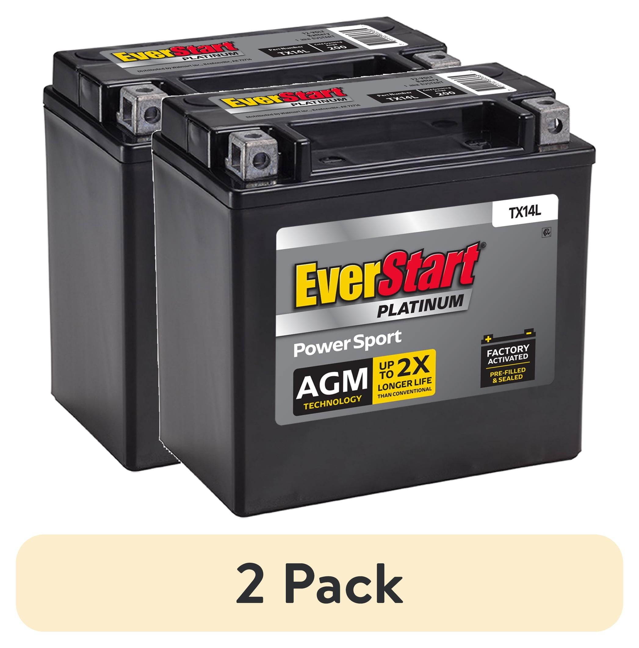 EverStart Platinum AGM Power Sport Battery, Group Size TX14L 12 Volt, 200 CCA