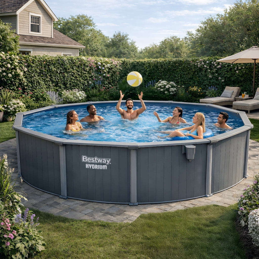 Bestway Hydrium 15' x 48 Steel Side Wall Above Ground Pool w/ Sand Pump & Accessories