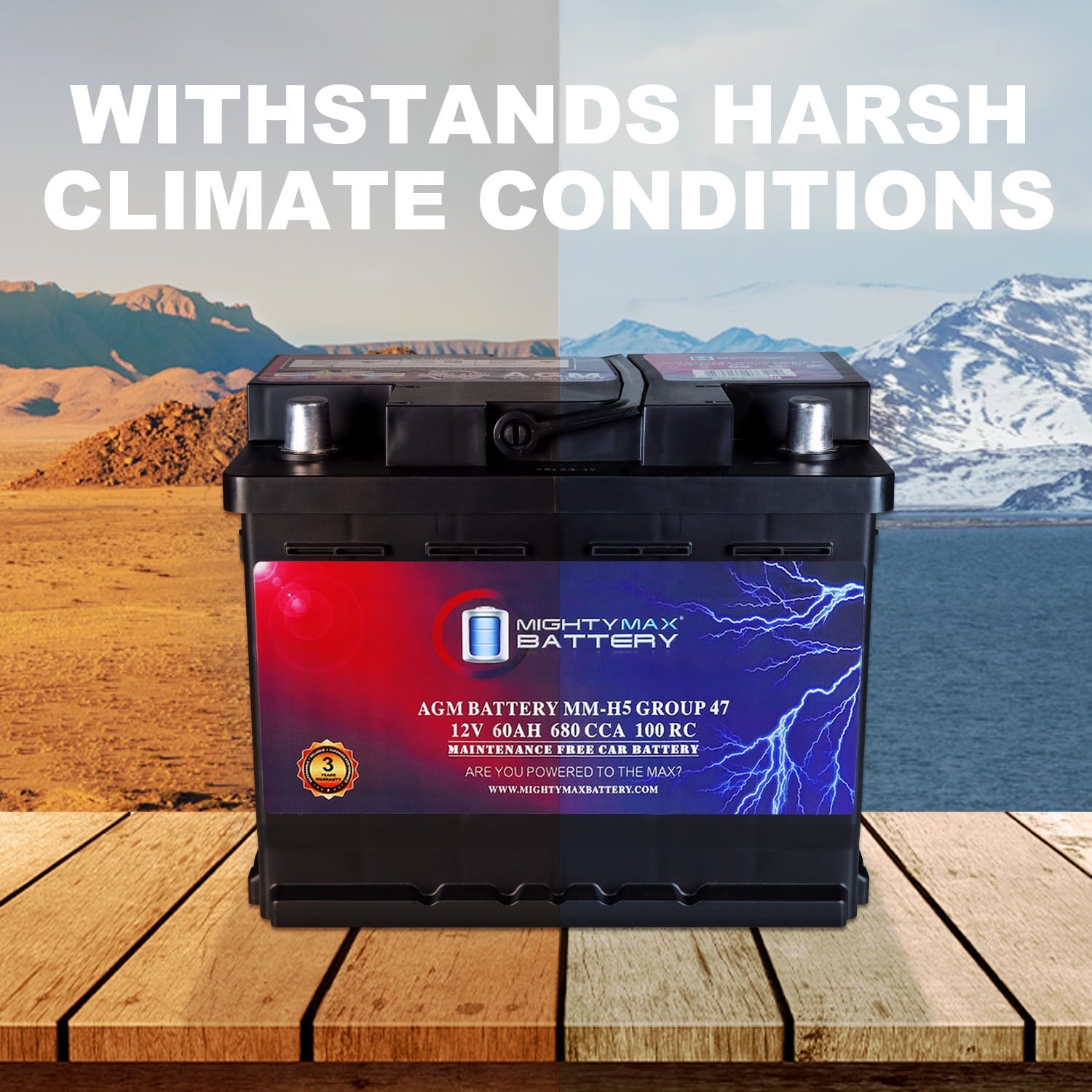 MM-H5 Start and Stop Car BCI Group Size 47 12V 60 AH, 100RC, 680 CCA Rechargeable AGM Car Battery