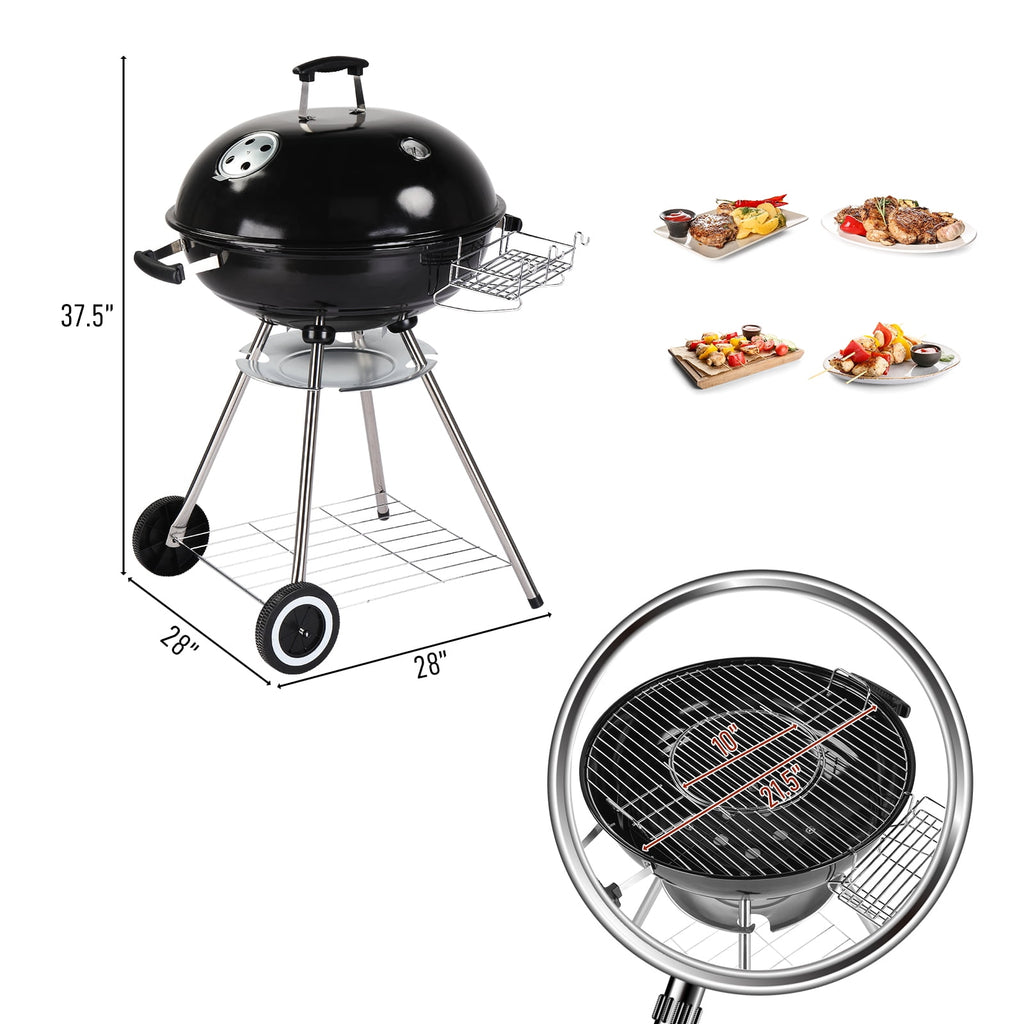 Zimtown 18 Portable Charcoal BBQ Clearance Grill Outdoor Camping Backyard with Side Wheels Black