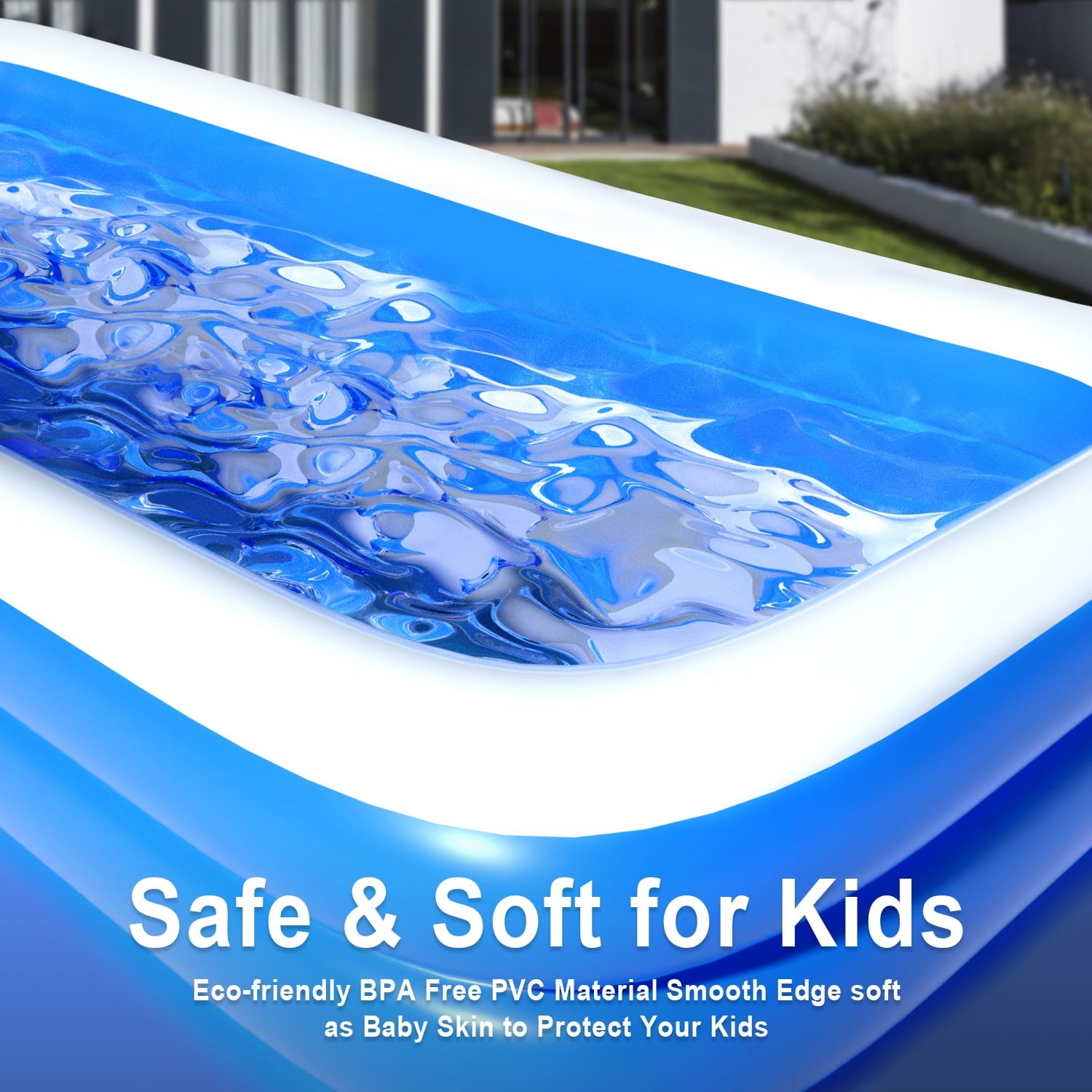 MoonSun Inflatable Pools Kiddie Pool, 71 x 47 x 24 Indoor Rectangle Swimming Pool for Kids, Toddlers, Infant, 3 Layers