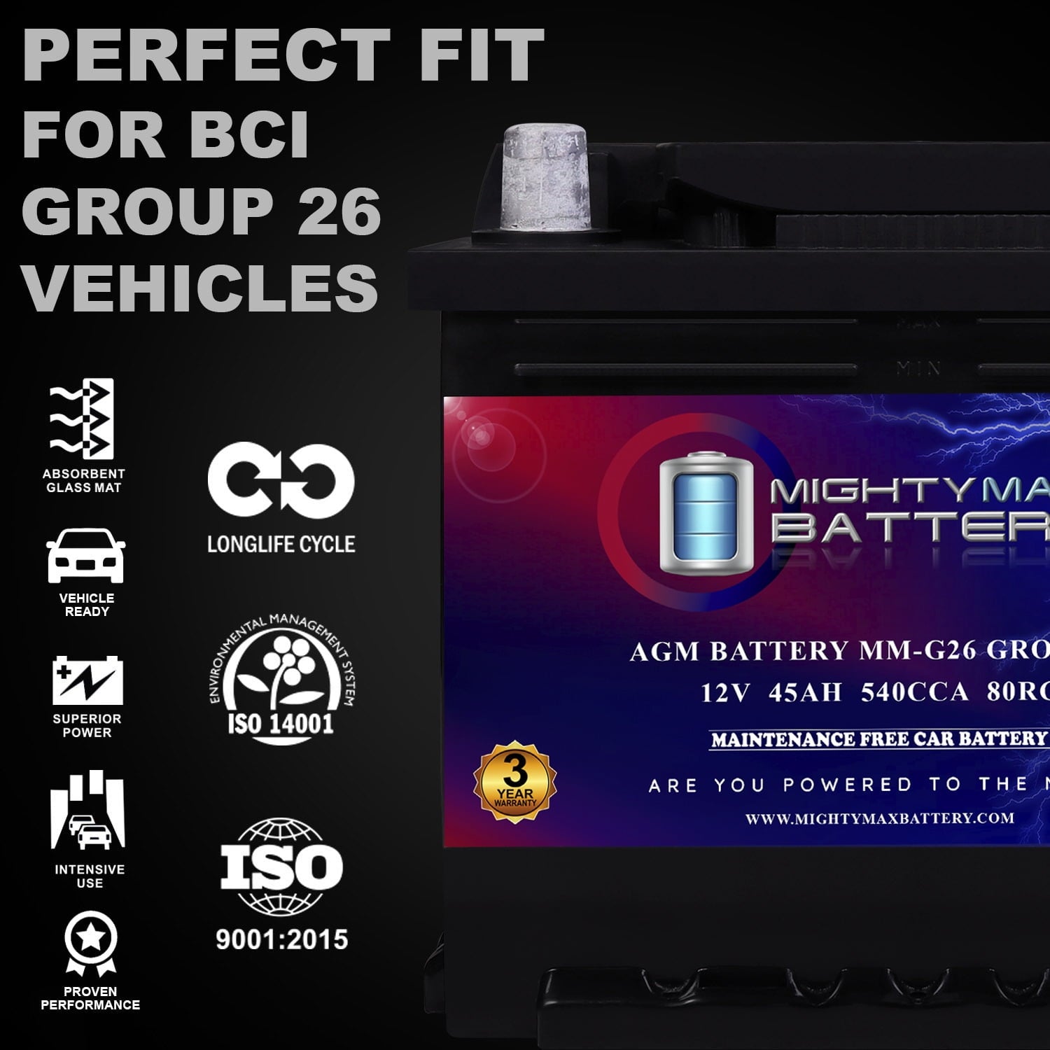 MM-H5 Start and Stop Car BCI Group Size 47 12V 60 AH, 100RC, 680 CCA Rechargeable AGM Car Battery