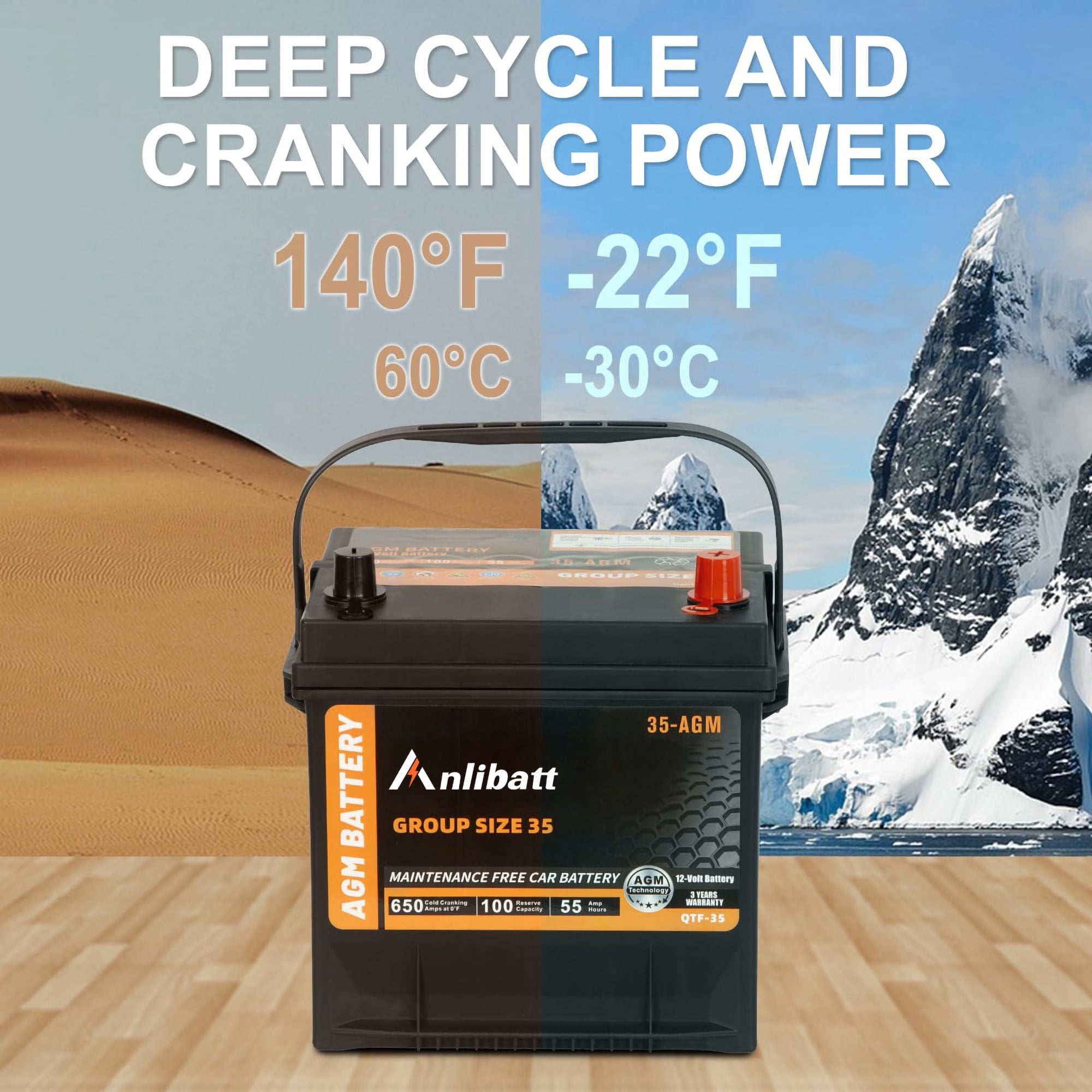 Anlibatt BCI Group 48 Battery, AGM 12 Volt Rechargeable Automotive Batteries for Car, H6 760CCA 70Ah 120RC, Maintenance Free