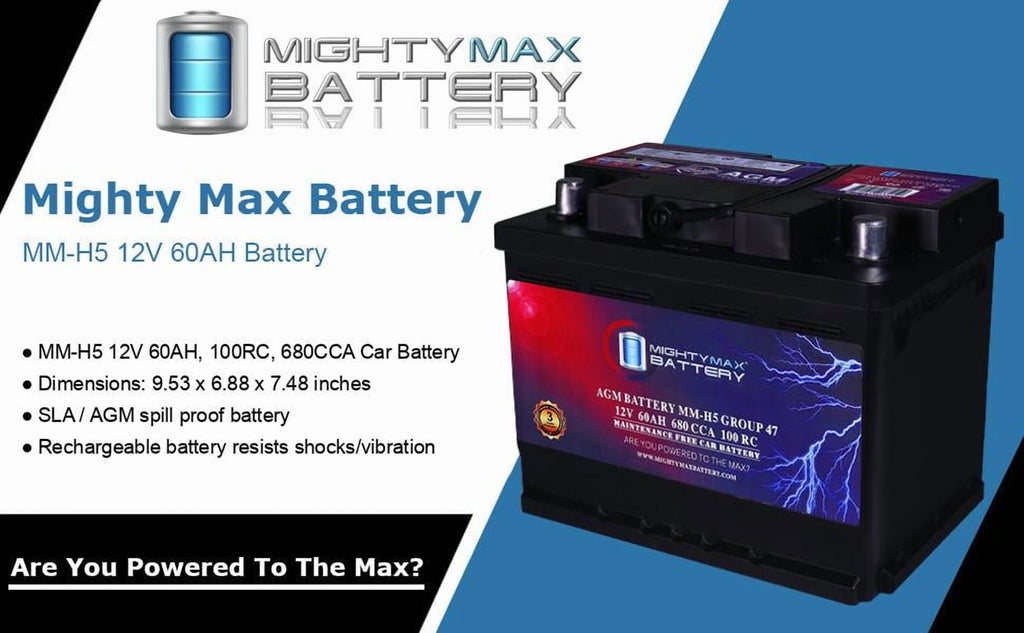 MM-H5 Start and Stop Car BCI Group Size 47 12V 60 AH, 100RC, 680 CCA Rechargeable AGM Car Battery