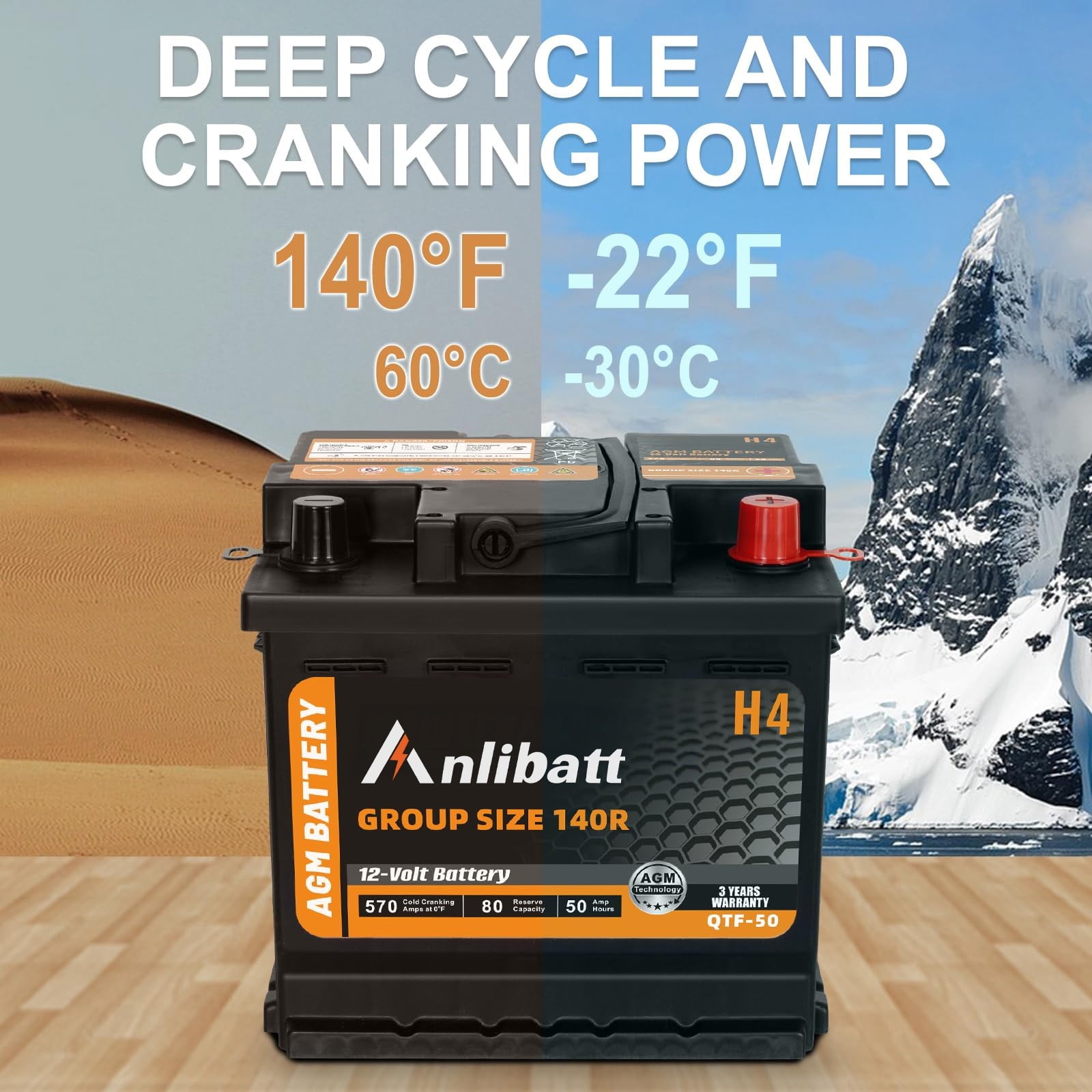 Anlibatt BCI Group 48 Battery, AGM 12 Volt Rechargeable Automotive Batteries for Car, H6 760CCA 70Ah 120RC, Maintenance Free