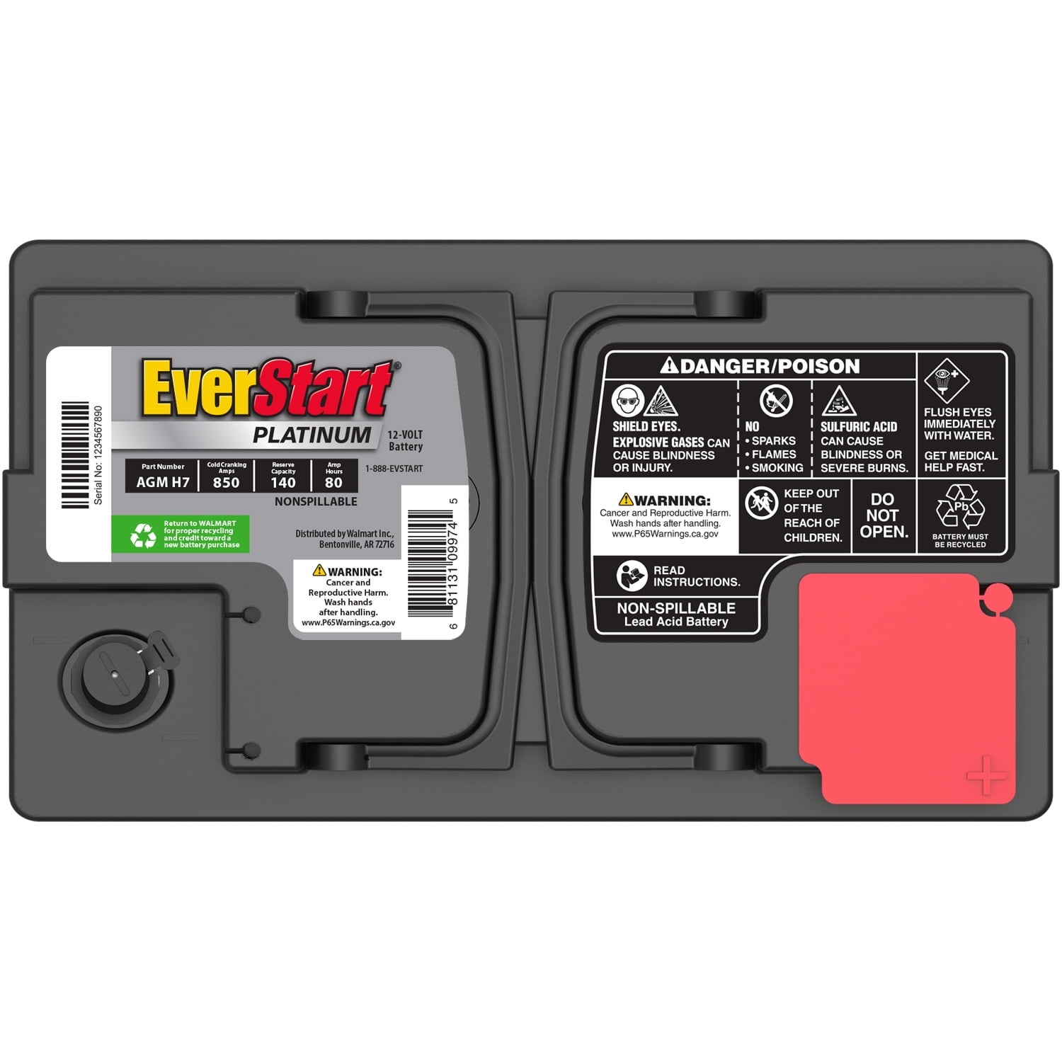 EverStart Platinum AGM Automotive Battery, Group Size H7 / LN4 / 94R 12 Volt, minimum 800 CCA