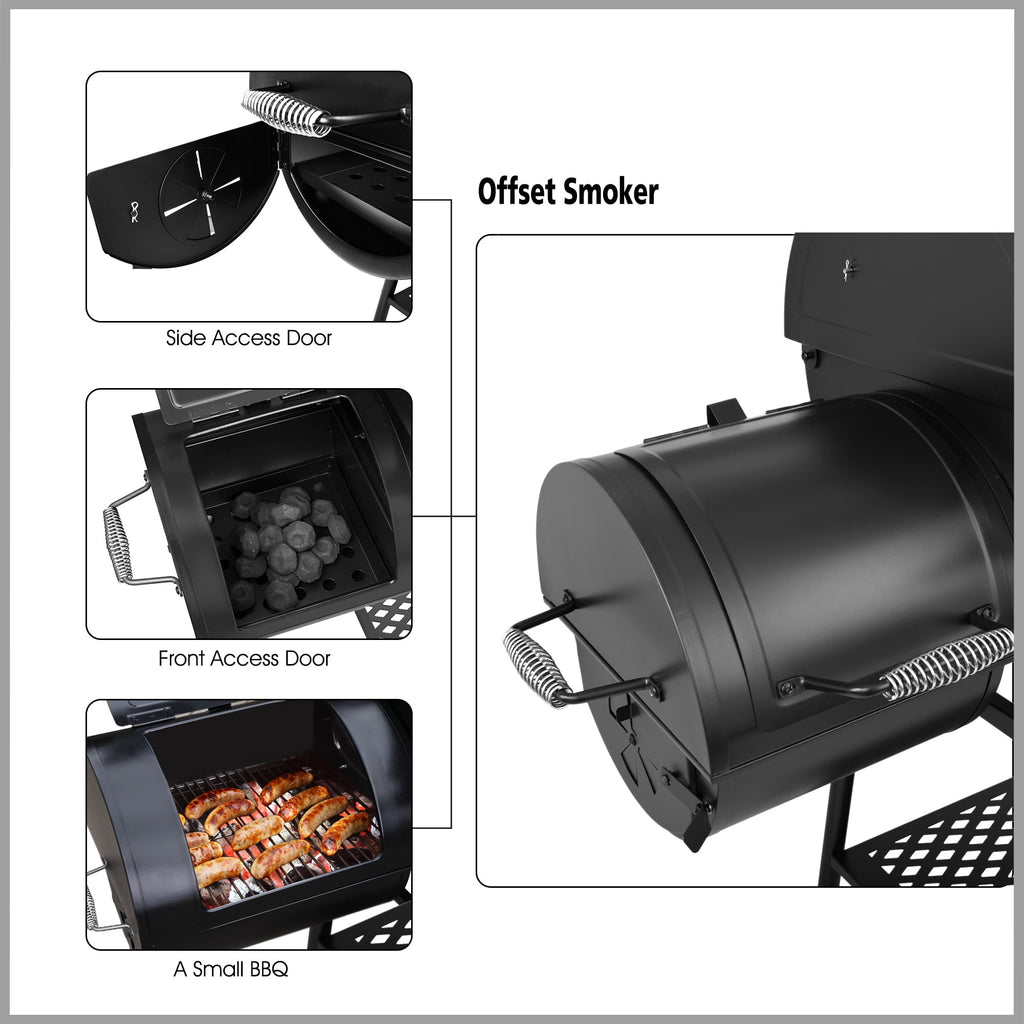 Royal Gourmet CC1830FC 28 Charcoal Grill with Offset Smoker, With Cover,855 Sq. In. Cooking Area, Front Shelf,Charcoal Grill for Outdoor Grilling and Backyard Cooking, Black