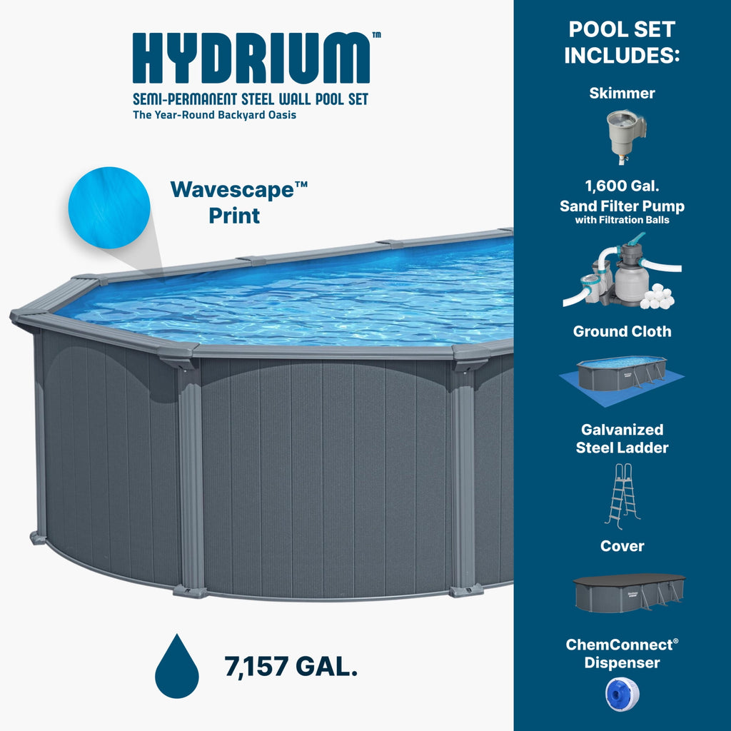 Bestway Hydrium 24' x 12' x 52 Steel Side Wall Above Ground Pool w/ Sand Pump & Accessories