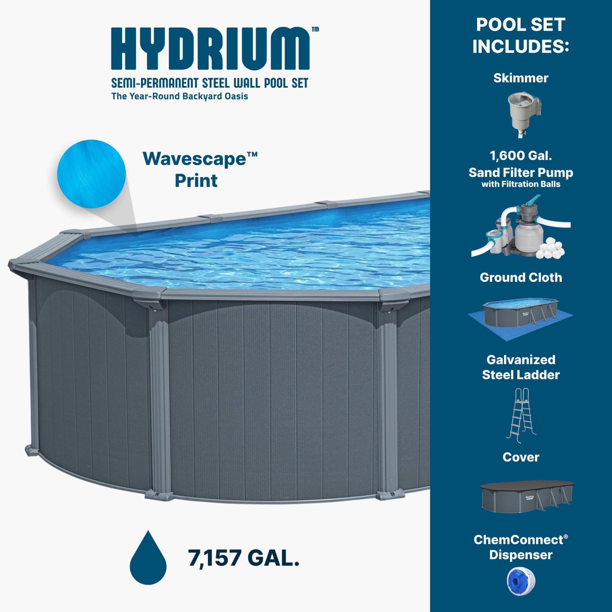 Bestway Hydrium 24' x 12' x 52 Steel Side Wall Above Ground Pool w/ Sand Pump & Accessories