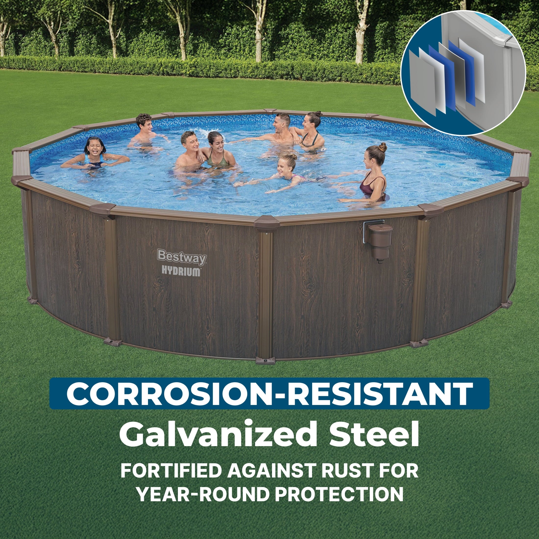 Bestway Hydrium 15' x 48 Steel Side Wall Above Ground Pool w/ Sand Pump & Accessories