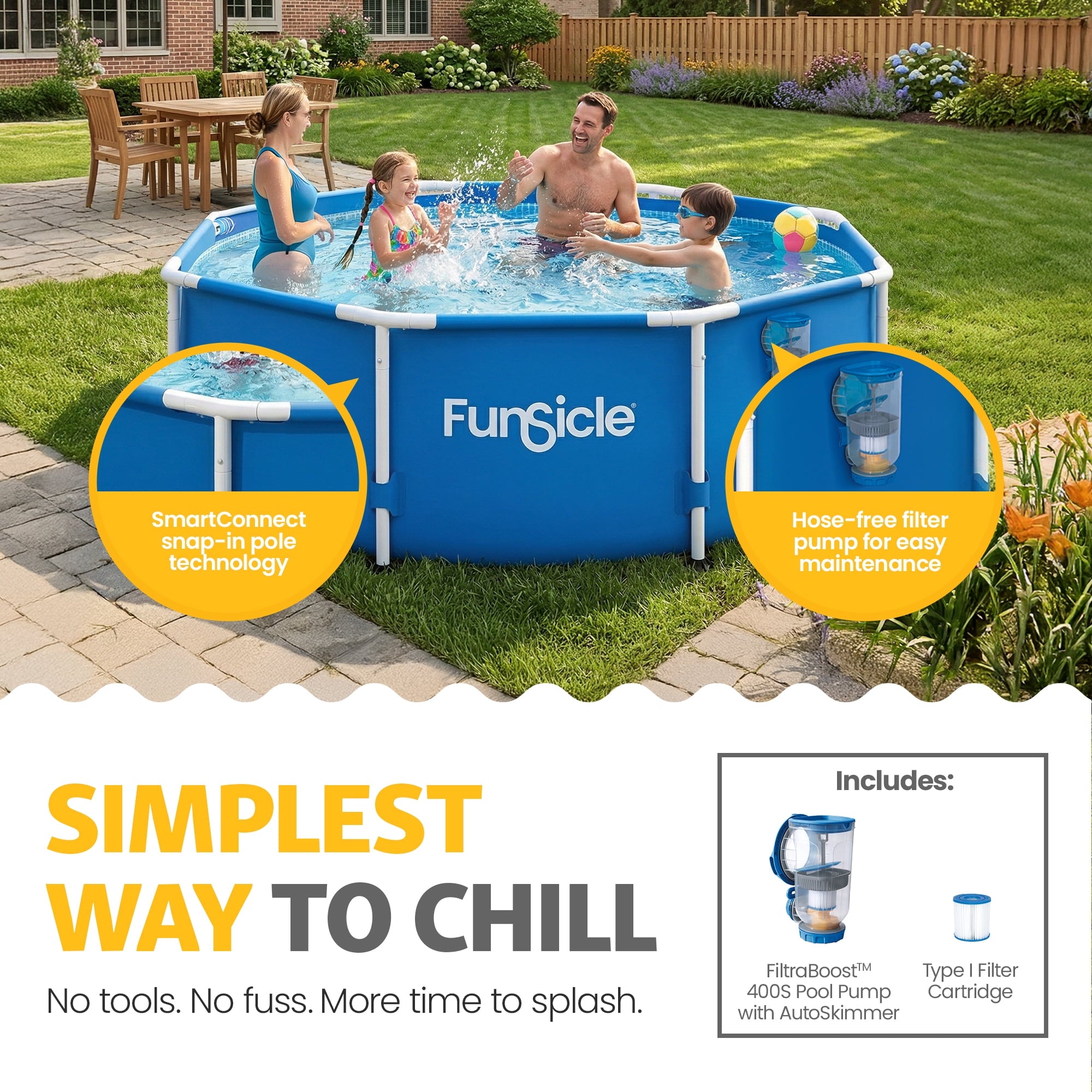 Funsicle 8' x 30 Outdoor Activity Round Frame Above Ground Swimming Pool Set