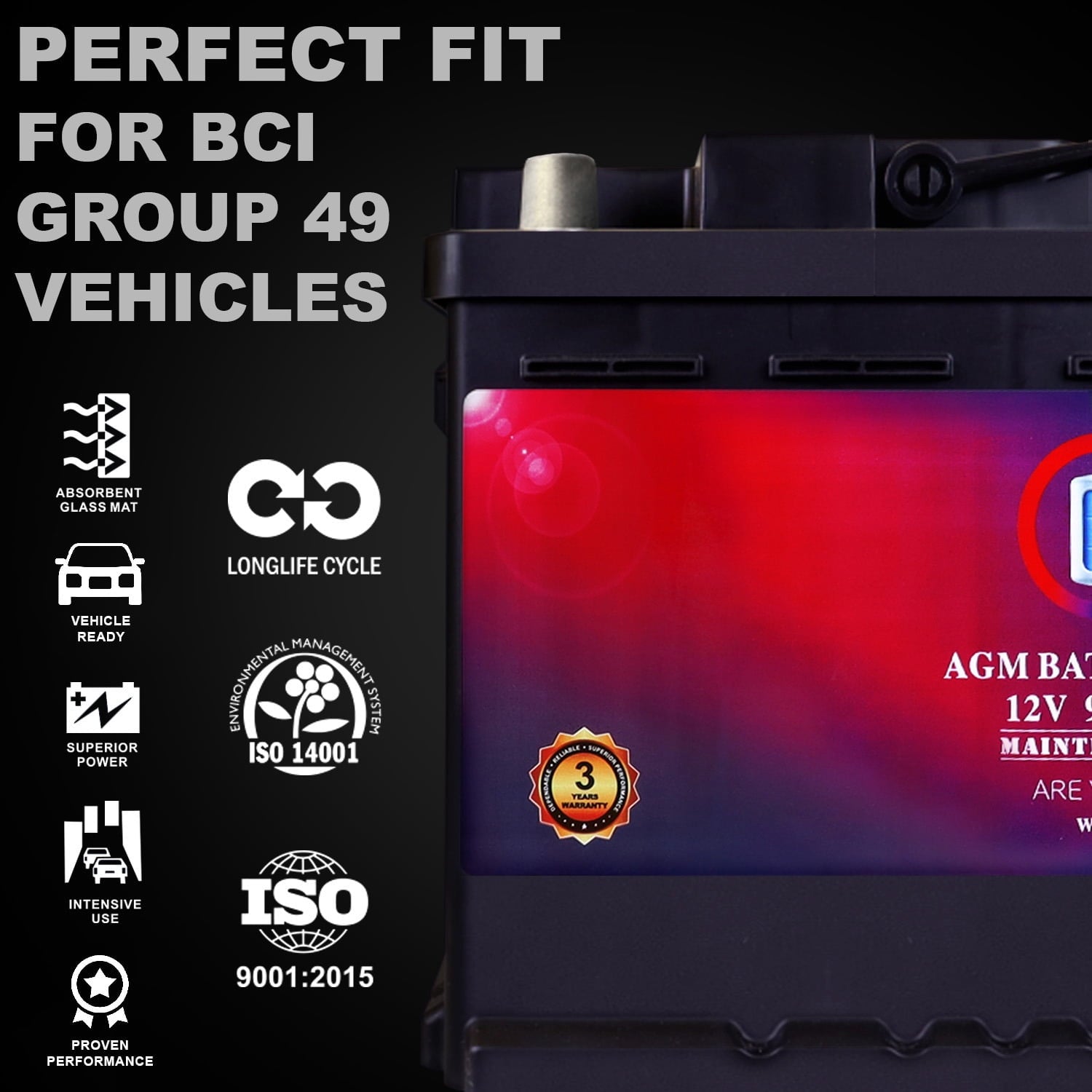 MM-H5 Start and Stop Car BCI Group Size 47 12V 60 AH, 100RC, 680 CCA Rechargeable AGM Car Battery