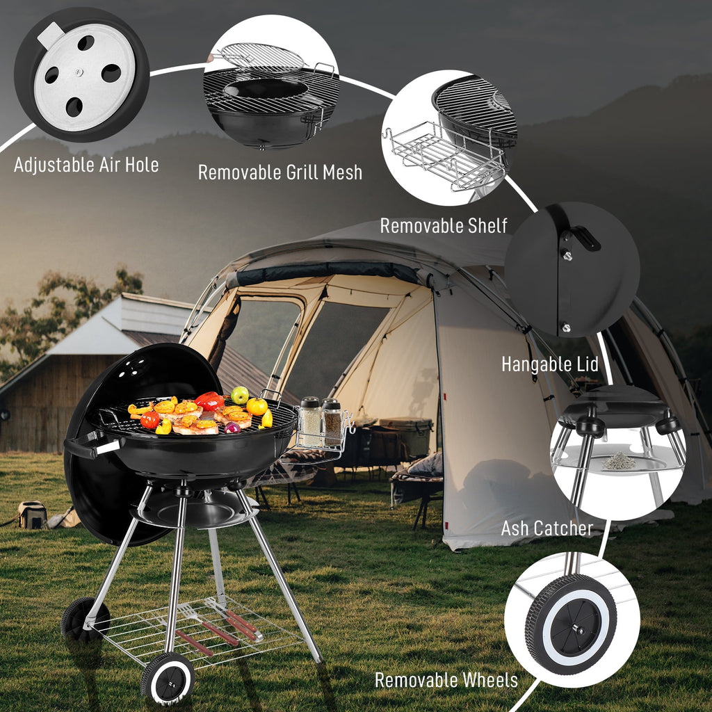 Zimtown 18 Portable Charcoal BBQ Clearance Grill Outdoor Camping Backyard with Side Wheels Black