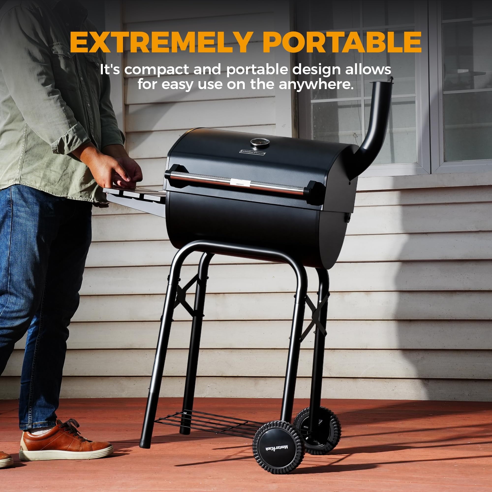 Master Cook Outdoor 30 Inch Barrel Charcoal Grills with Side Tables, Outdoor Smoker BBQ grill for Camping, Patio, Black