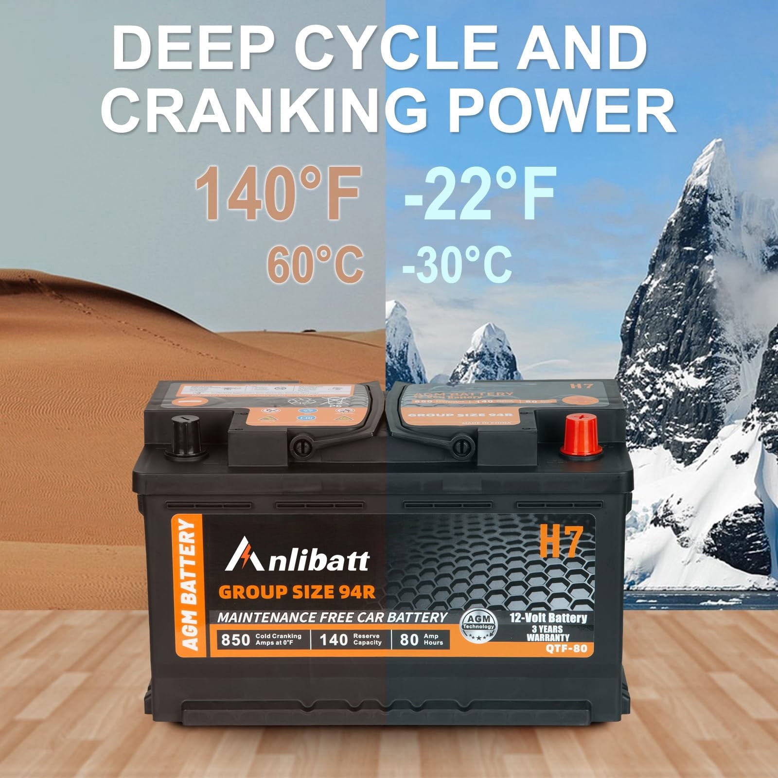 Anlibatt BCI Group 48 Battery, AGM 12 Volt Rechargeable Automotive Batteries for Car, H6 760CCA 70Ah 120RC, Maintenance Free
