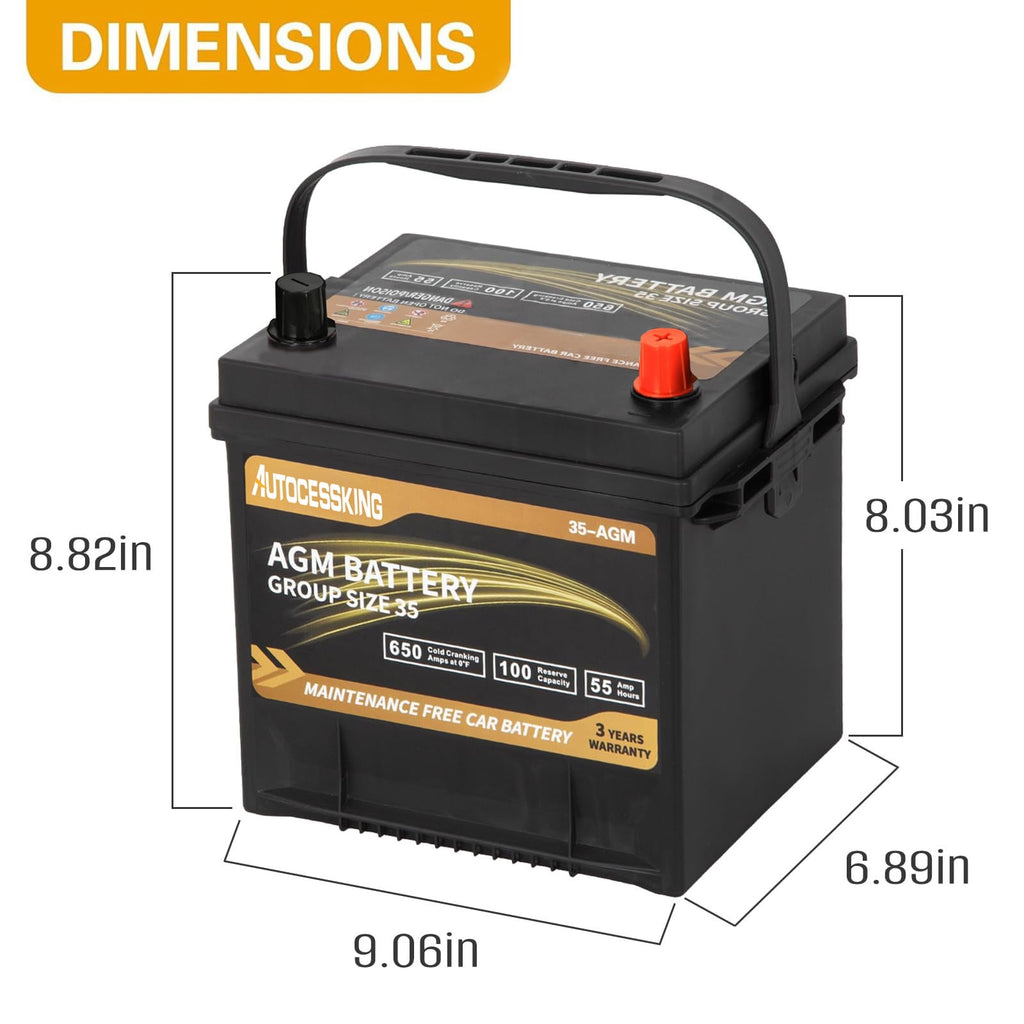 Autocessking Platinum AGM Battery, Group 47 Rechargeable Automotive Batteries for Car, 12V H5 680CCA 60Ah 100RC