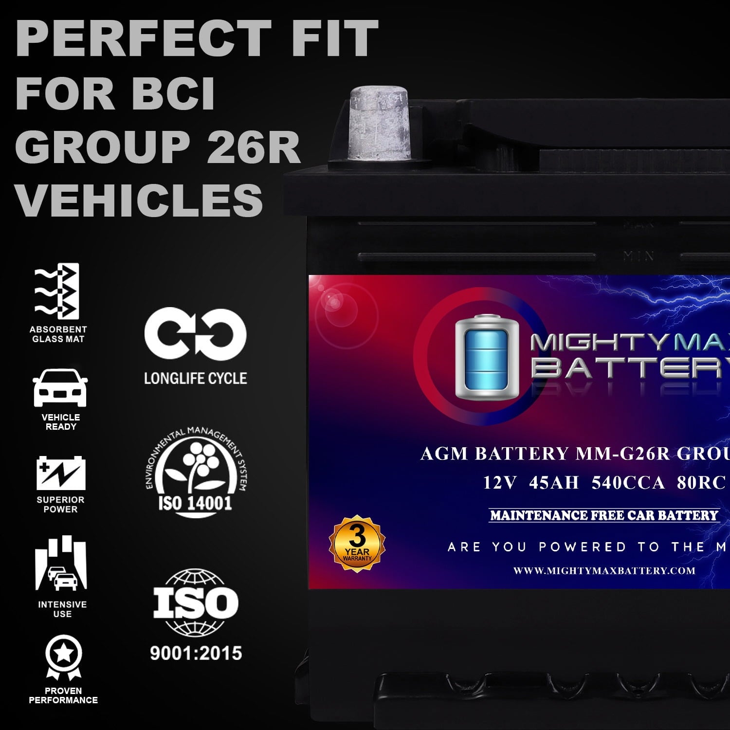 MM-H5 Start and Stop Car BCI Group Size 47 12V 60 AH, 100RC, 680 CCA Rechargeable AGM Car Battery