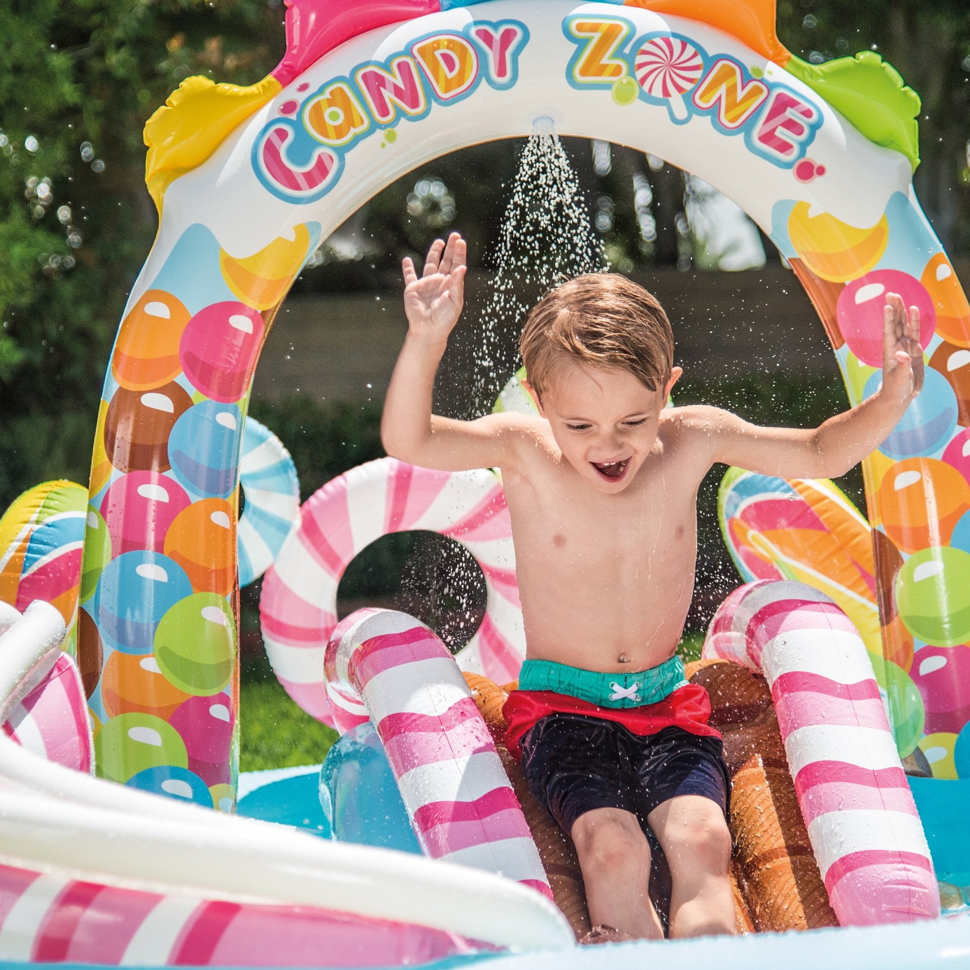 Intex Kids Inflatable Candy Zone Swim Play Center Kids Splash Pool w/ Waterslide