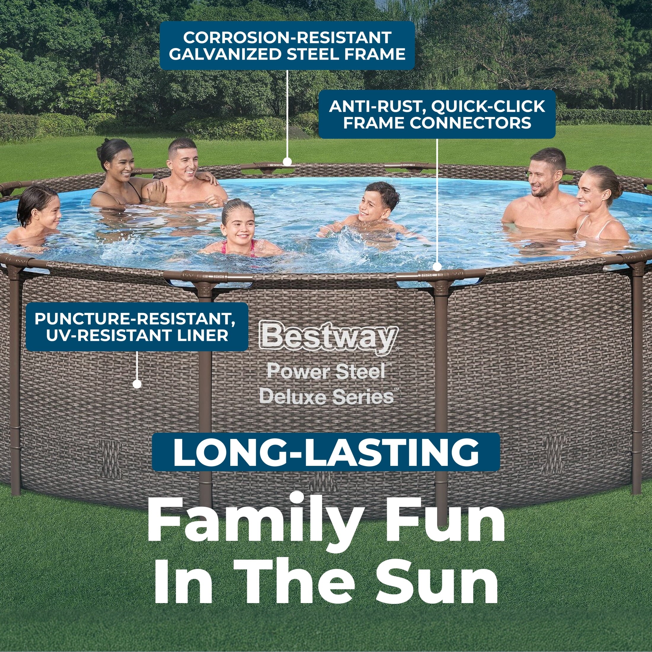 Bestway Power Steel 14’x42” Metal Frame Above Ground Pool w/ Pump, Ladder, & Cover, Brown