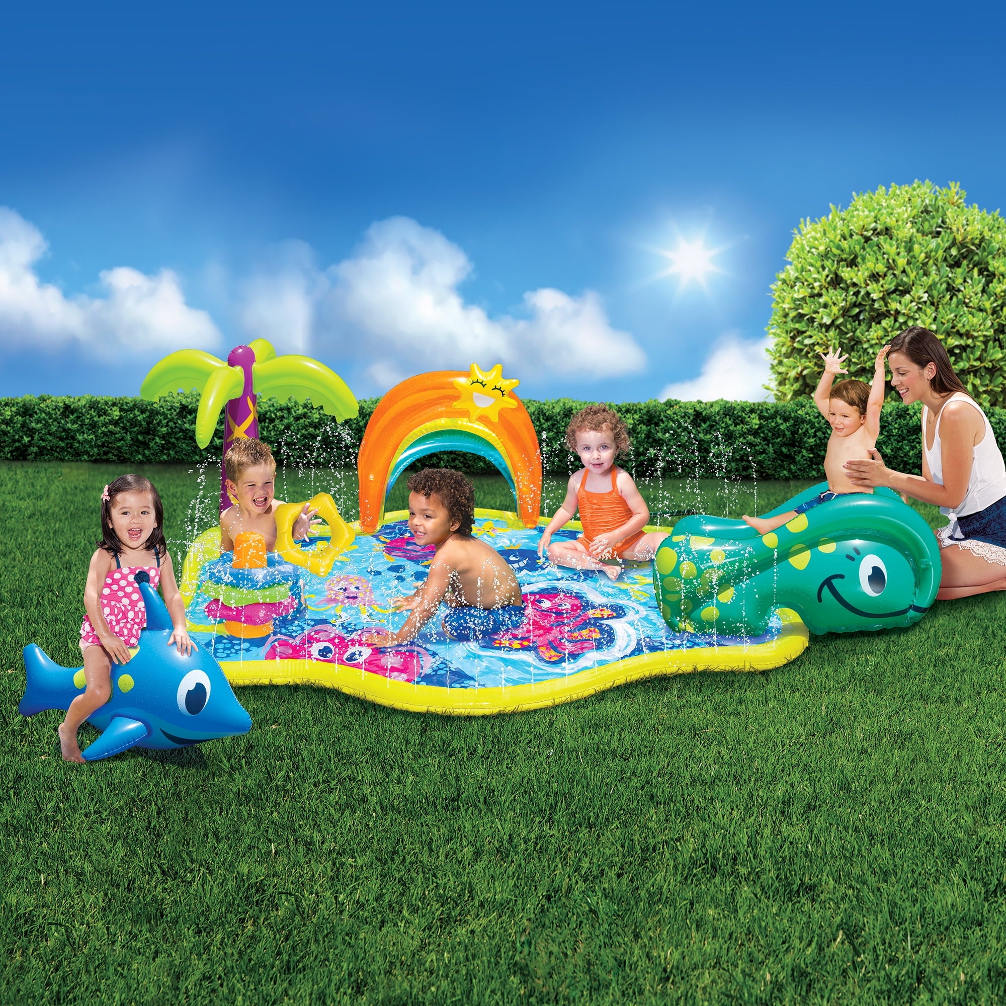 Banzai Jr. Splish Splash Inflatable Water Park for Toddlers - Includes Slide and Play Features