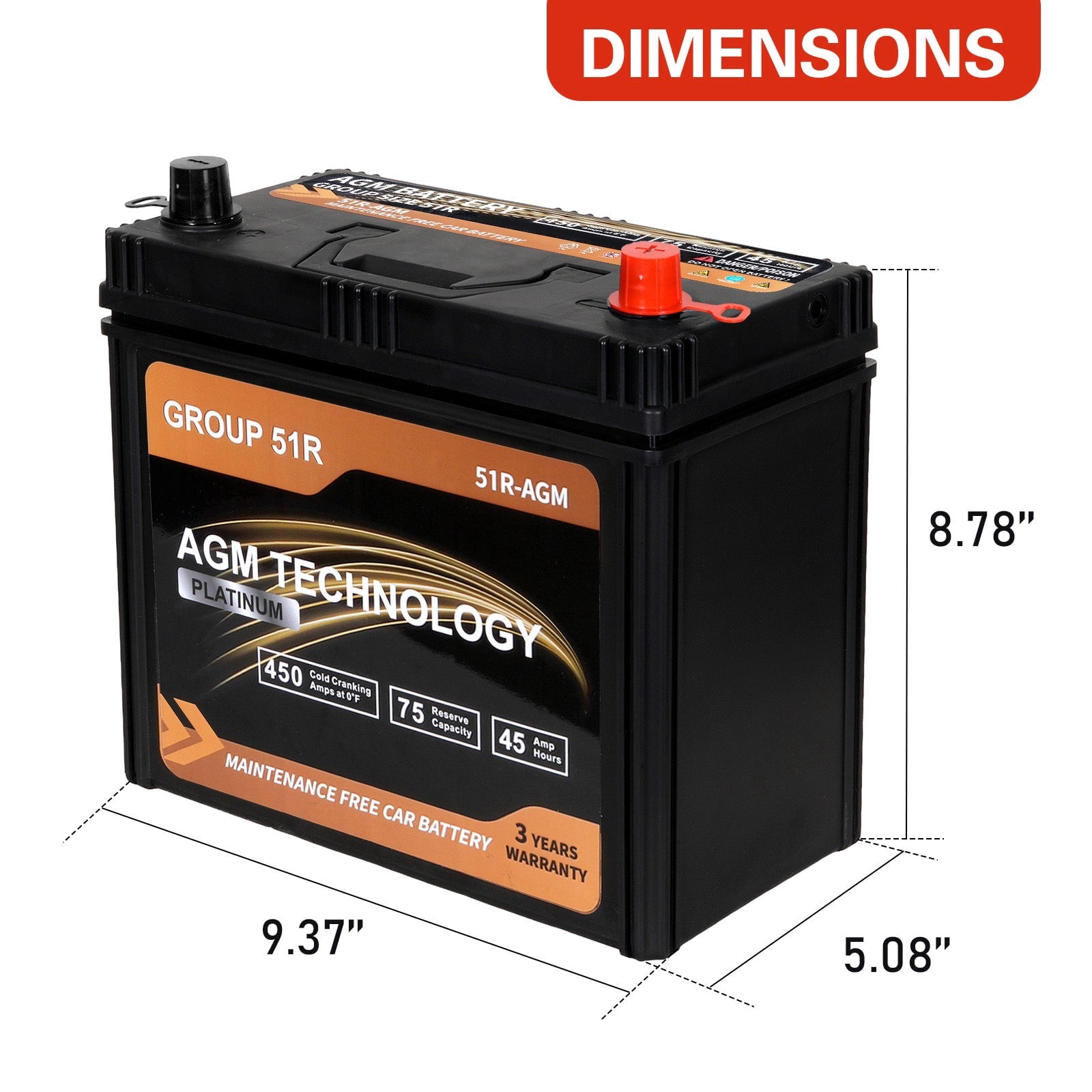 Anlibatt Car AGM Battery Group Size 48 H6 Start Stop Battery 12V 70Ah 760CCA Maintenance Free Rechargeable