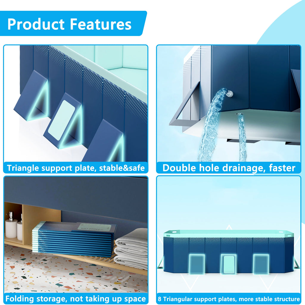 Hyindoor Outdoor Foldable Non-Inflatable Adults and Kids Swimming Pool Hard Plastic Anti-Slip for Lawn Garden Backyard（116 x 65 x 21）