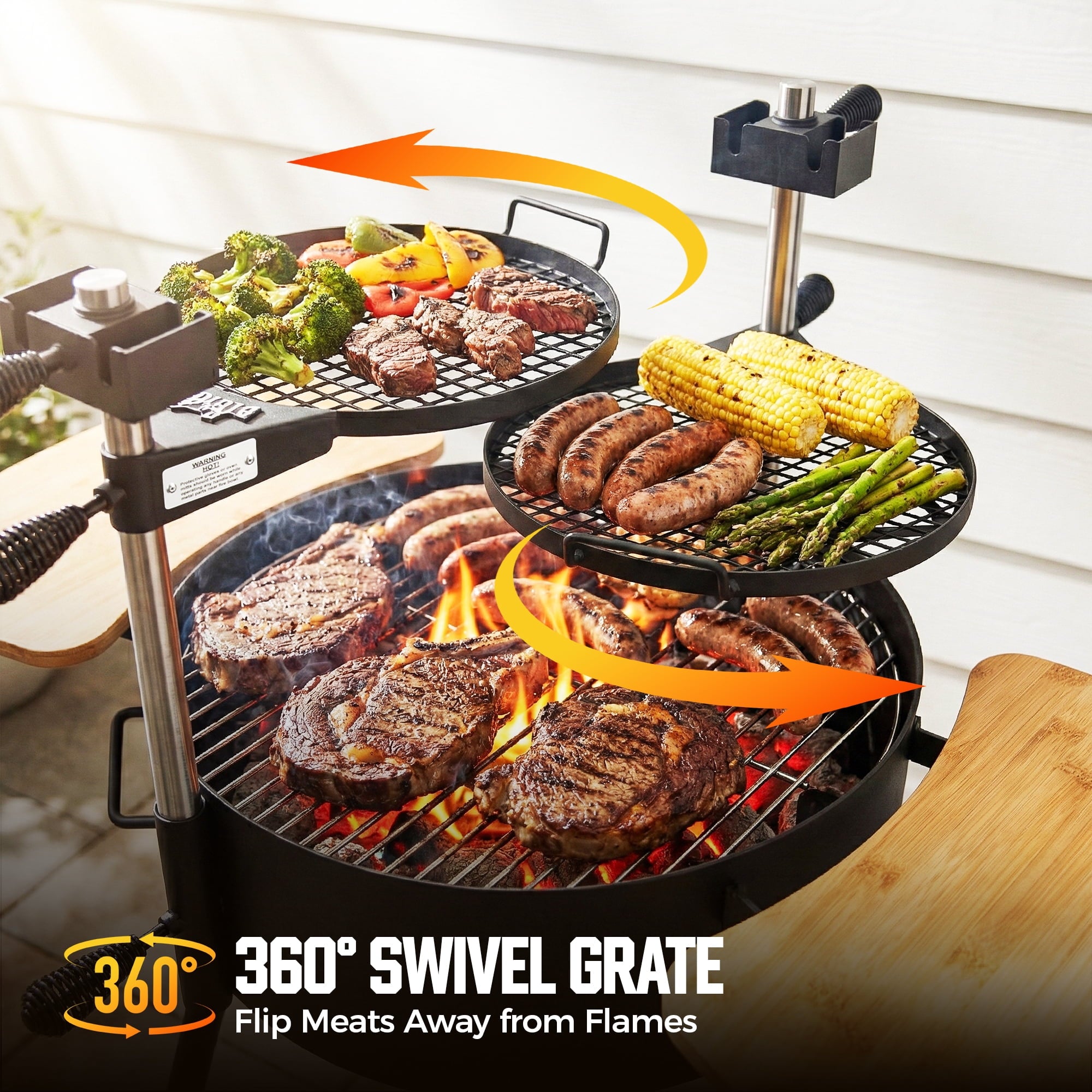 BIG HORN OUTDOORS Portable Santa Maria Style Charcoal Grill, Multifunctional BBQ Grill for Backyard Patio Garden