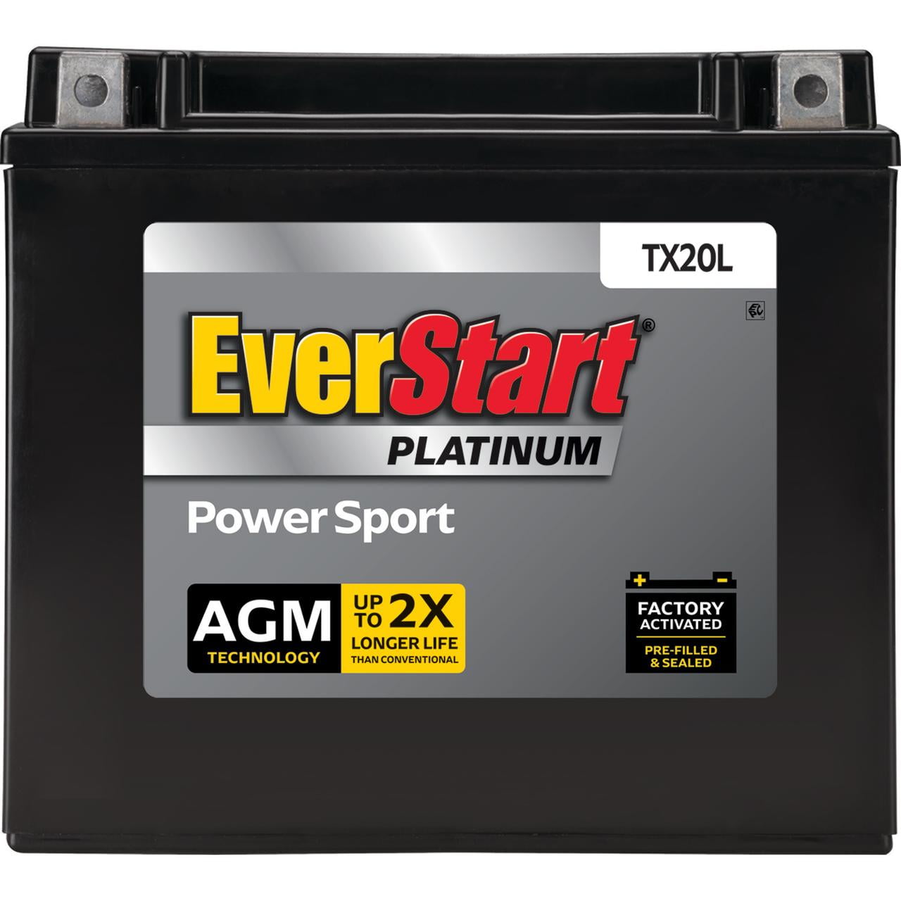 EverStart Platinum AGM Power Sport Battery, Group Size TX20L 12 Volt, 310 CCA