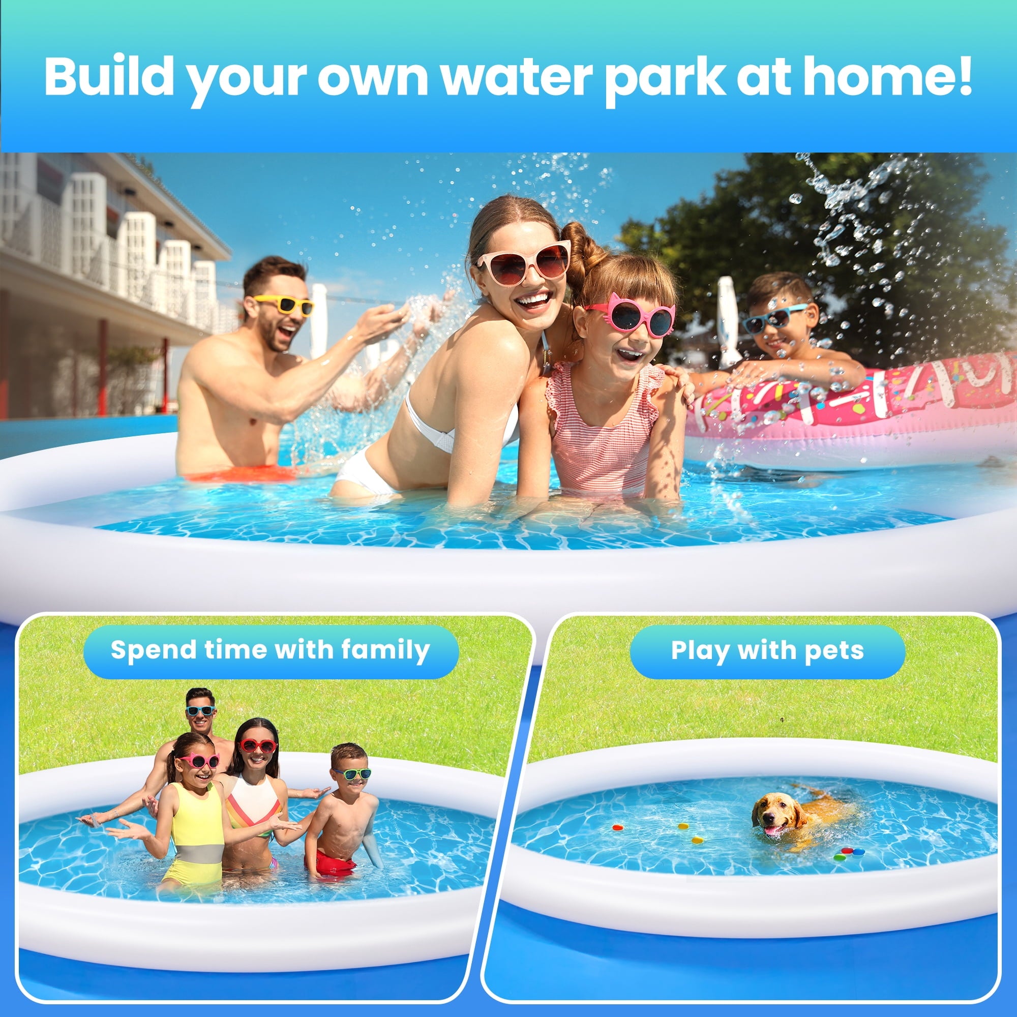 Naipo 10ft x 28in Inflatable Swimming Pool Above Ground Family Pool for Kids & Adults Puncture-Resistant PVC, Quick Setup (Includes 2 Repair Patches)