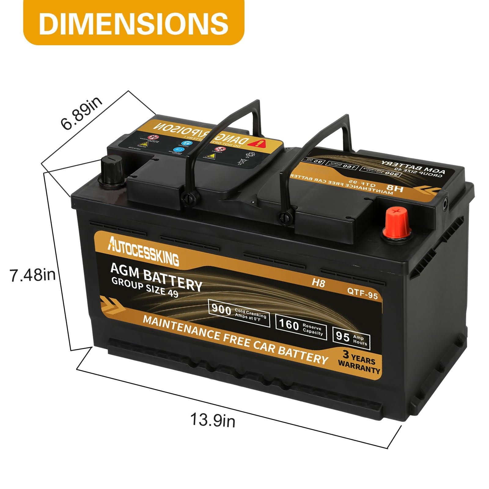 Autocessking Platinum AGM Battery, Group 47 Rechargeable Automotive Batteries for Car, 12V H5 680CCA 60Ah 100RC