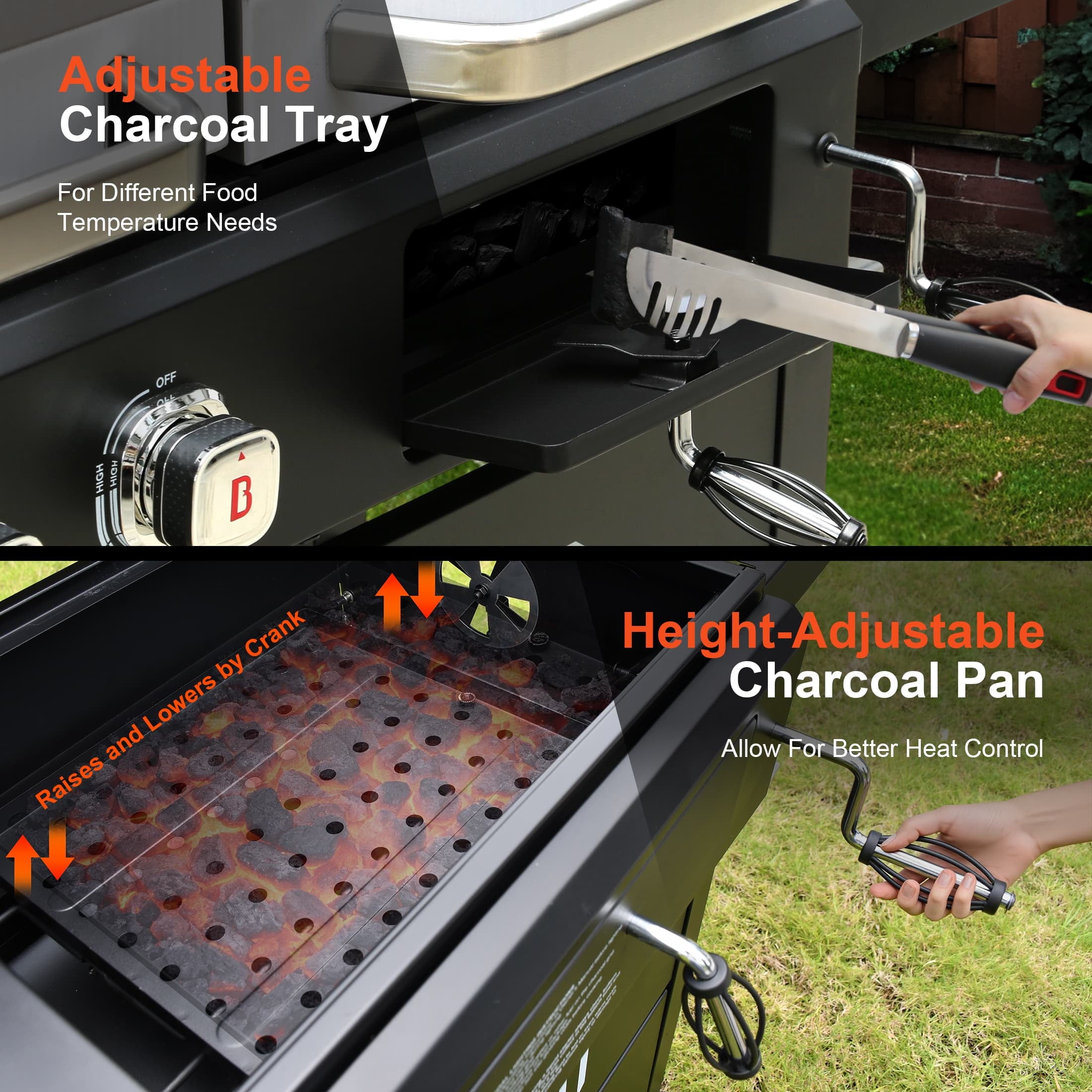 Brand Man Propane Gas & Charcoal Grill Combo with Griddle Dual Fuel BBQ Grill for Outdoor Barbecue, Black