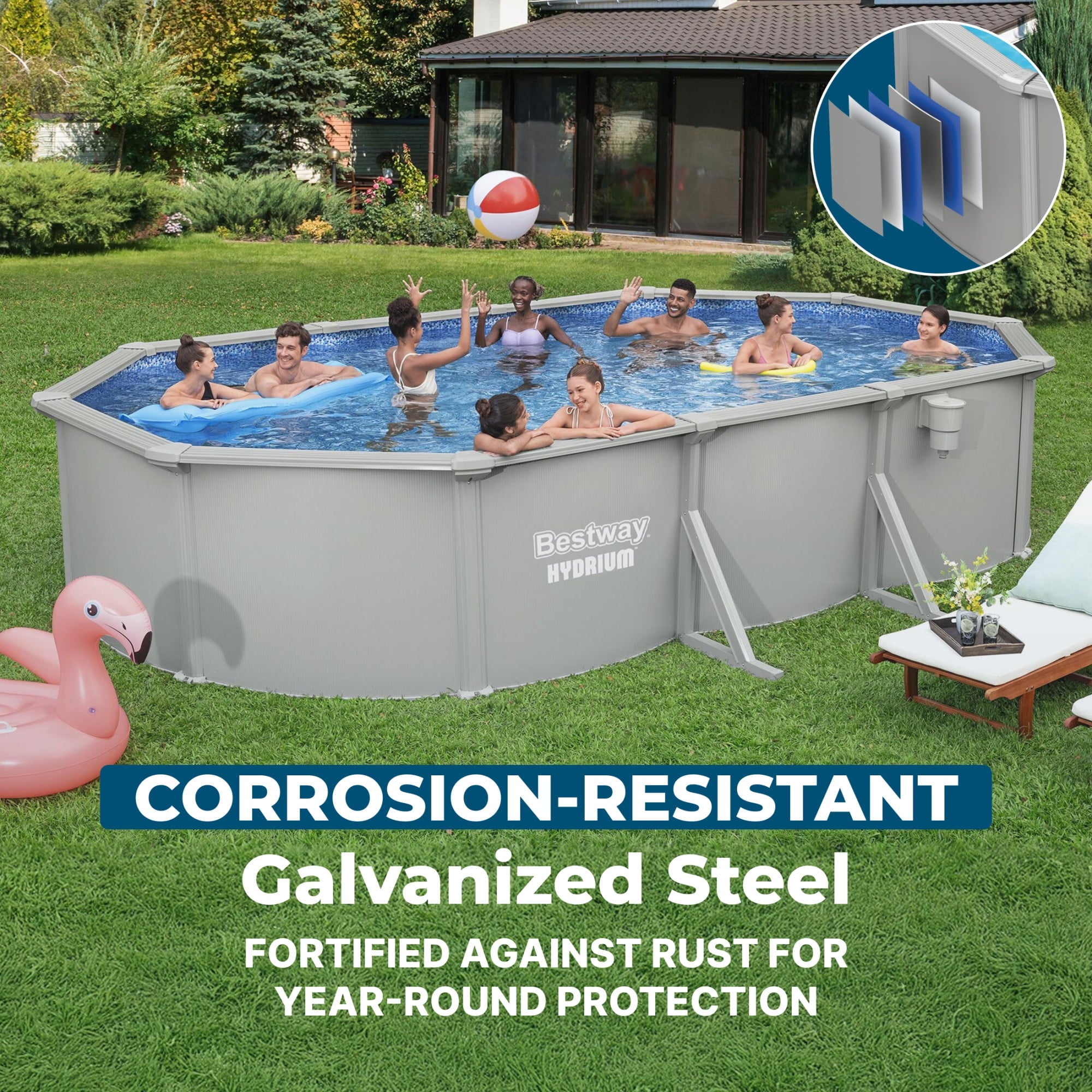 Bestway Hydrium 24' x 12' x 52 Steel Side Wall Above Ground Pool w/ Sand Pump & Accessories