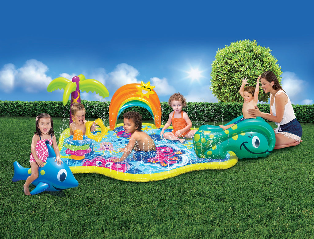 Banzai Jr. Splish Splash Inflatable Water Park for Toddlers - Includes Slide and Play Features