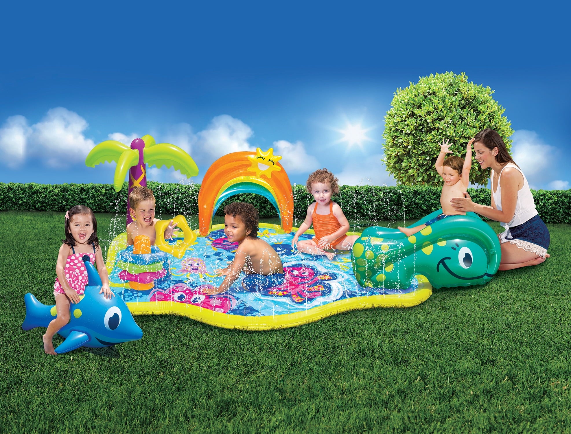 Banzai Jr. Splish Splash Inflatable Water Park for Toddlers - Includes Slide and Play Features