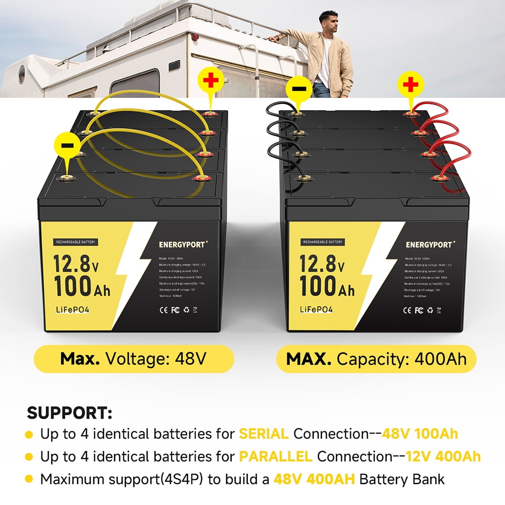 12V 100Ah LiFePO4 Battery, Rechargeabel Deep Cycle Lithium Batteries, 100A BMS with Low-Temp Protection, Perfect for RV, Solar, Boat, Marine, Trolling Motor